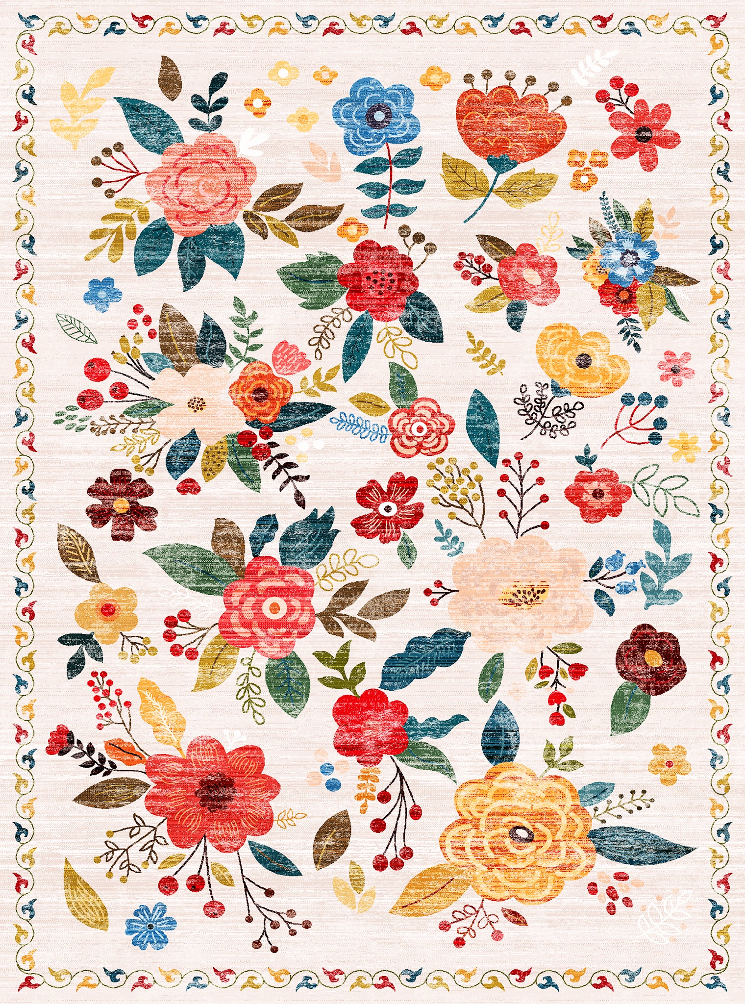 Lera Vintageblommigt Mönstrad Matta
