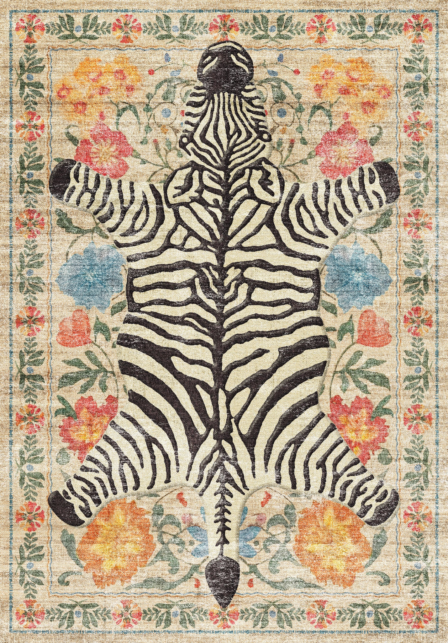 Yara Ботанически килим със зебров печат