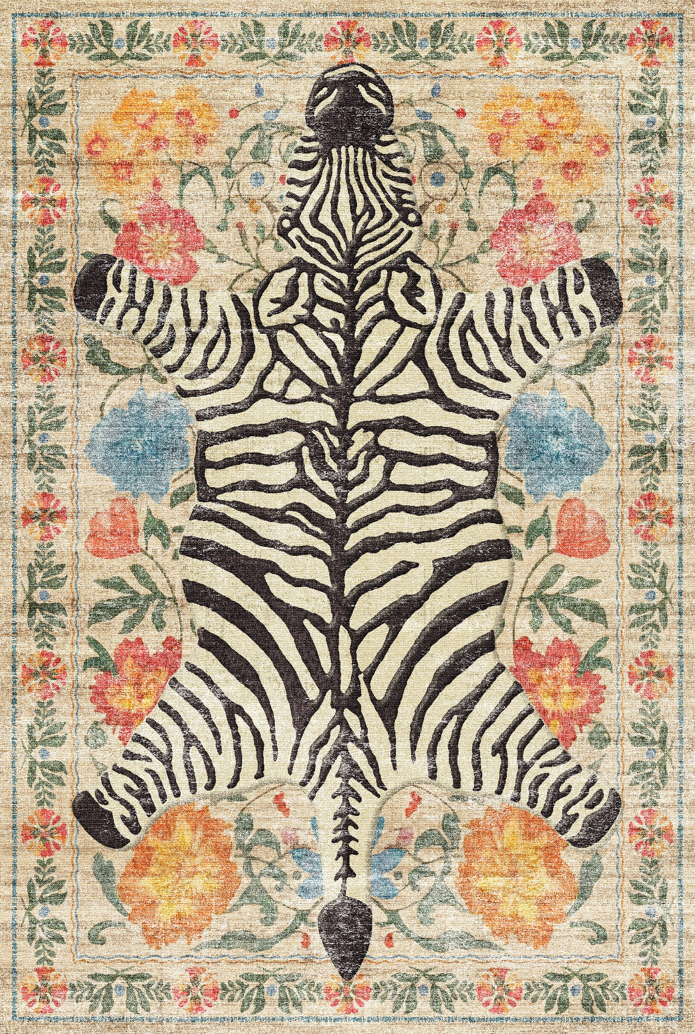 Yara Ботанически килим със зебров печат