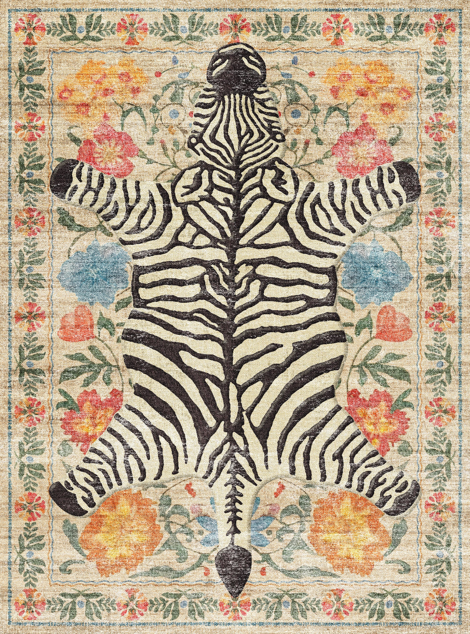 Yara Ботанически килим със зебров печат