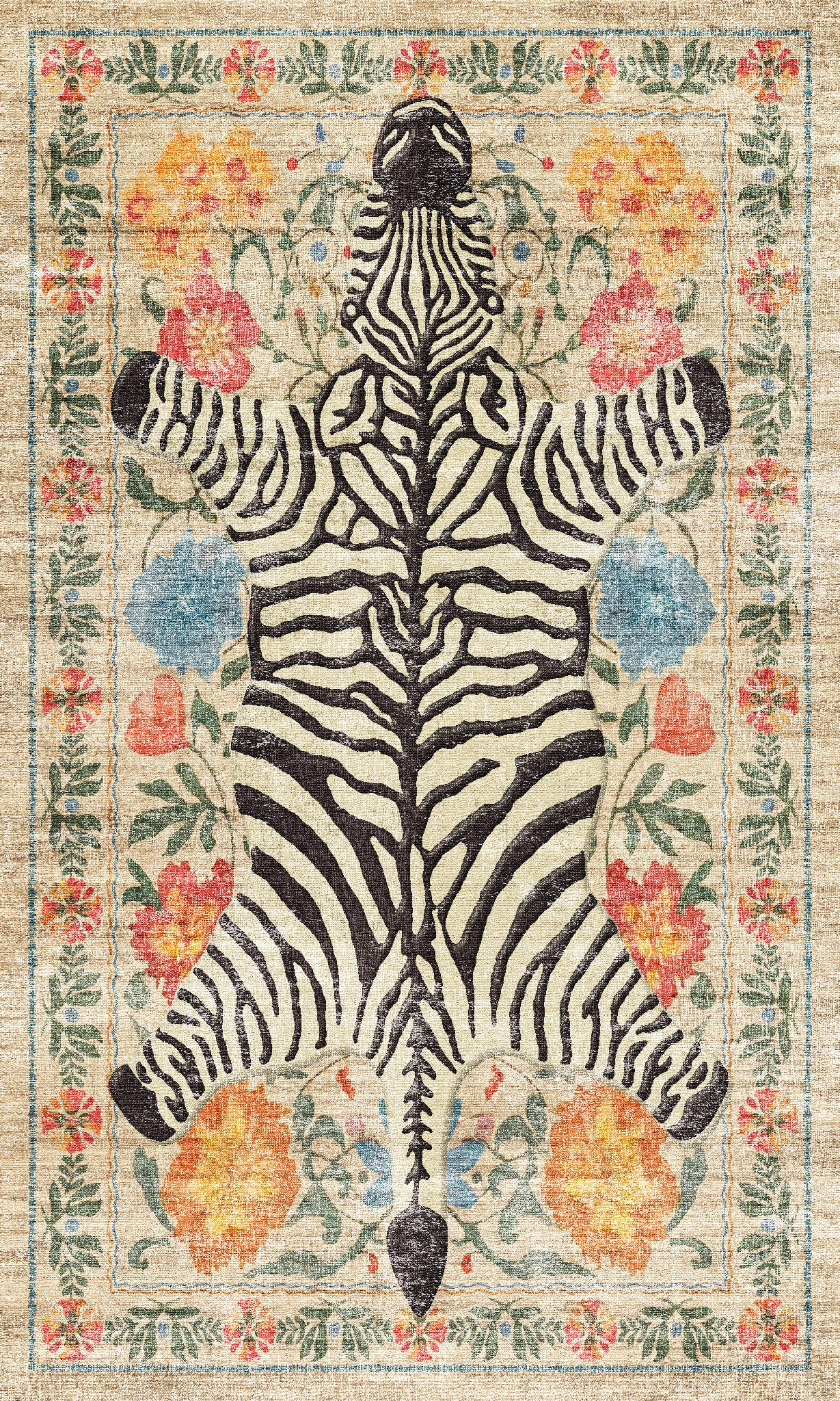 Yara Ботанически килим със зебров печат