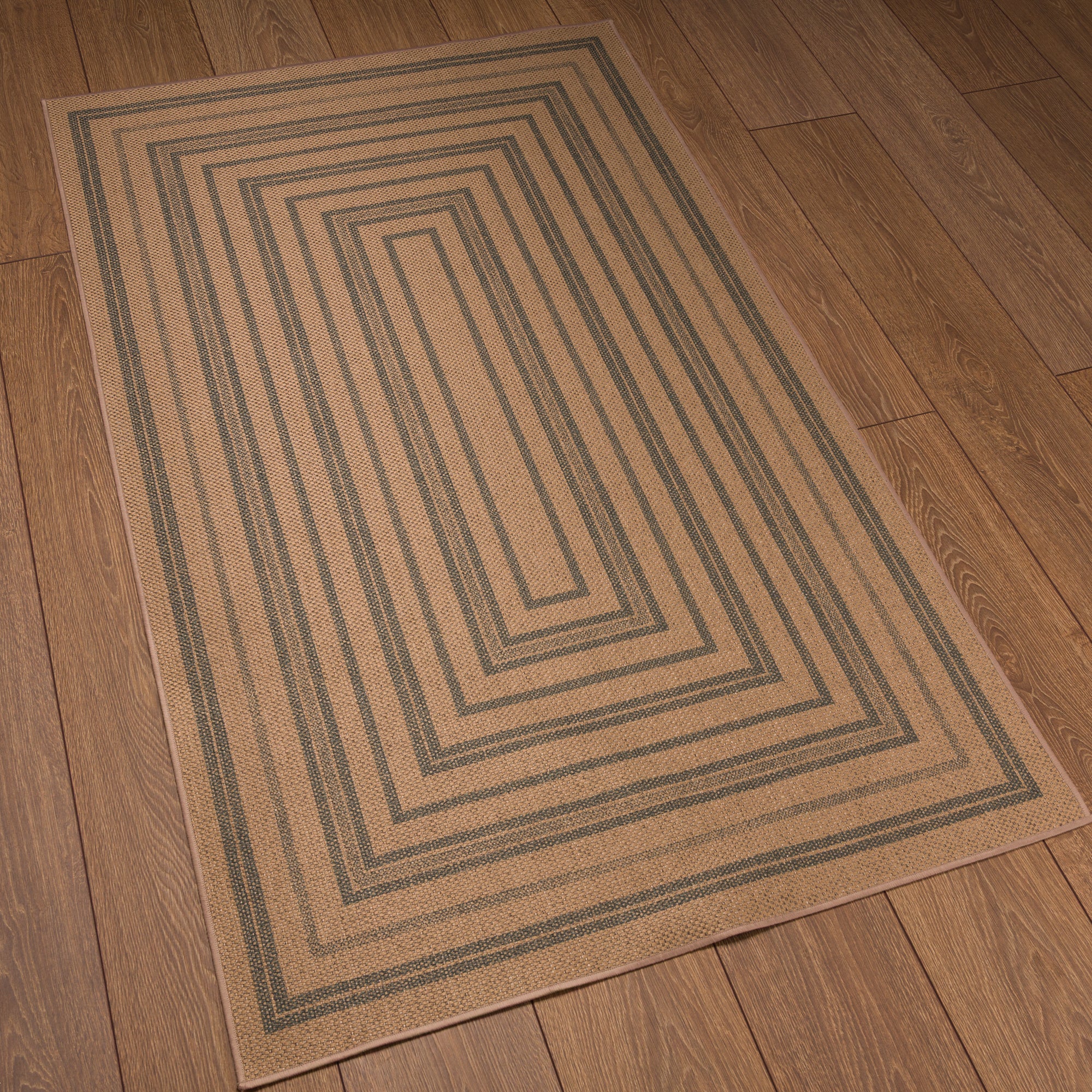 Scottie Geometric Border Outdoor Rug – Teal