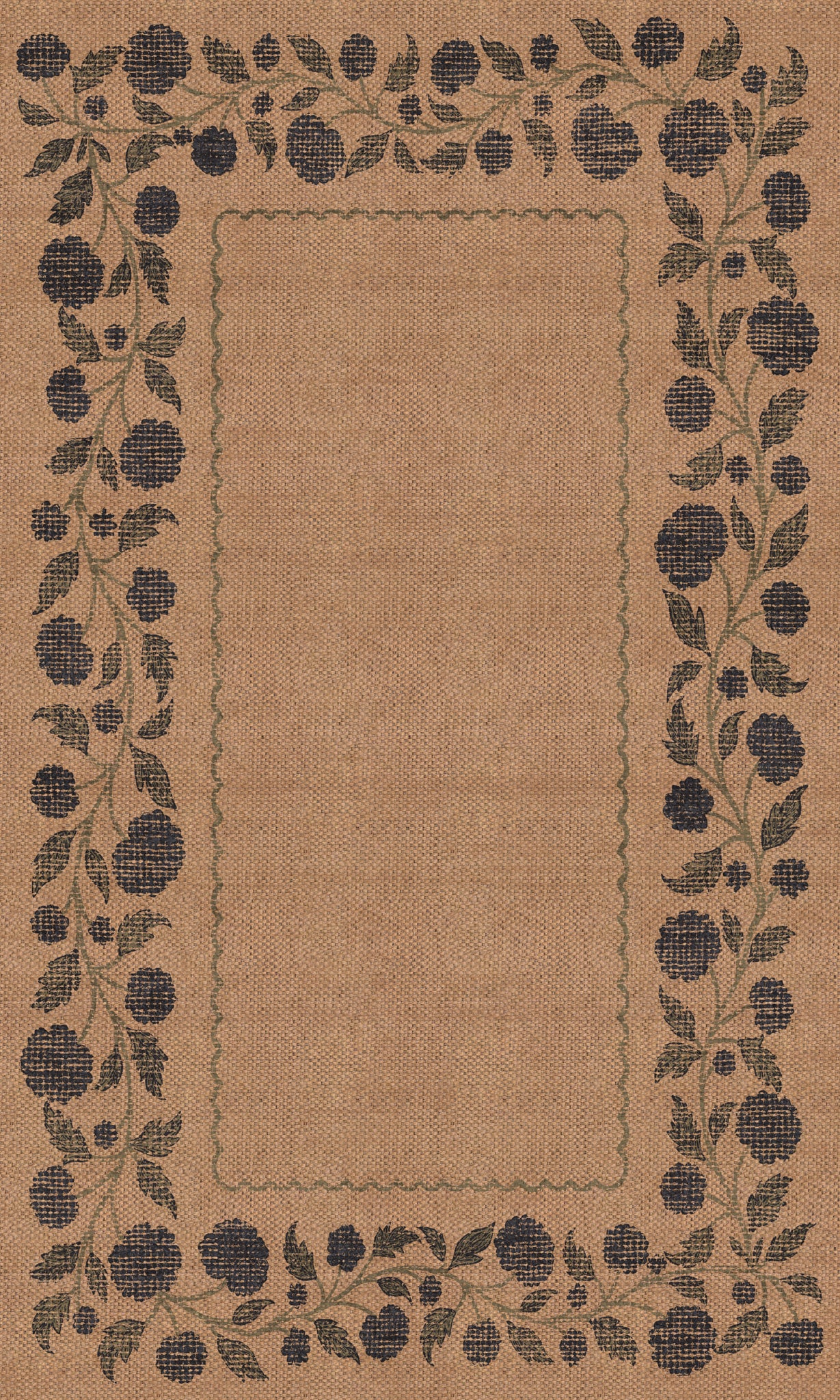 Tiana Floral Border Outdoor Rug – Navy – 90x150