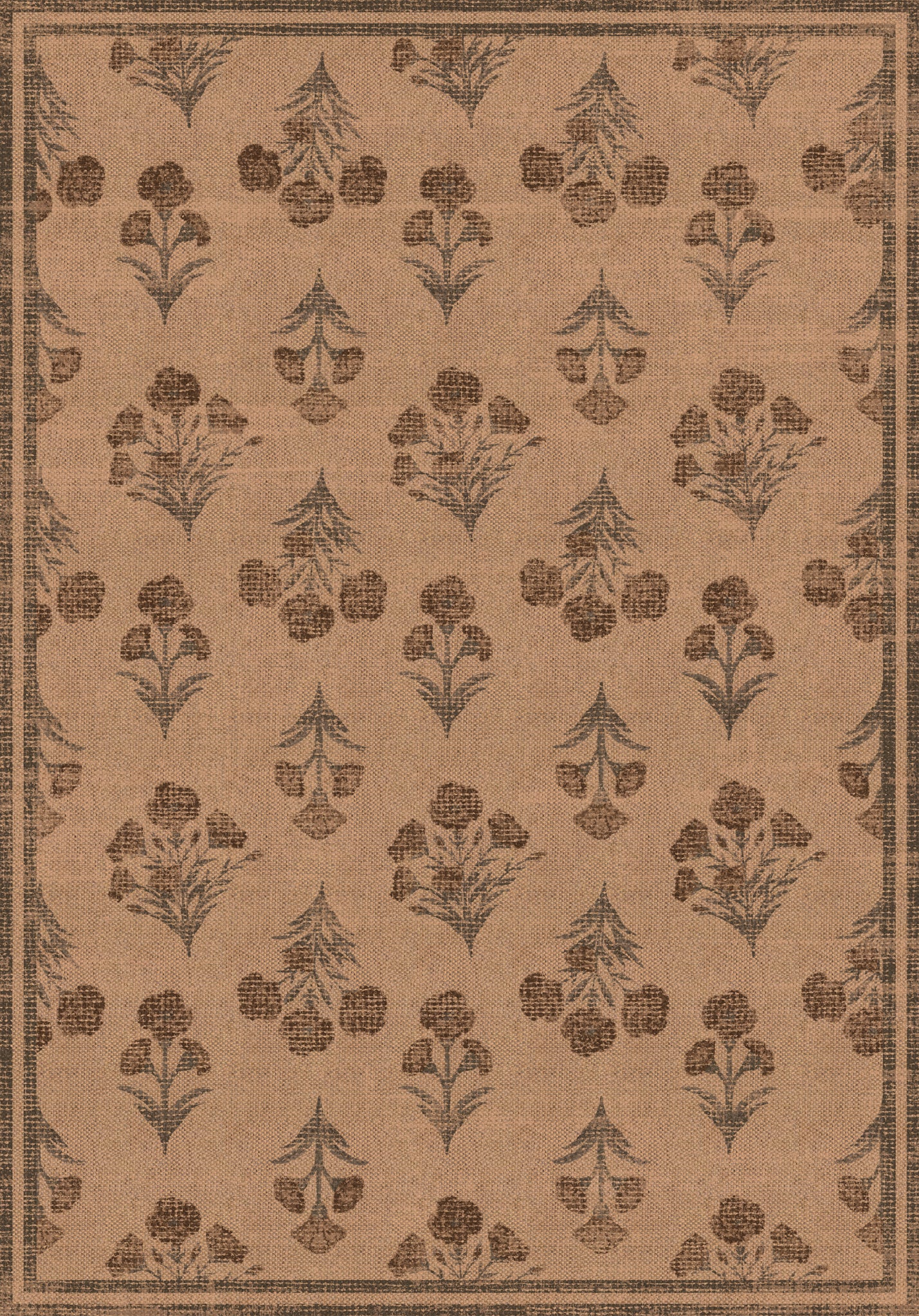 Ana Floral Folk Outdoor Rug – Brown – 150x215