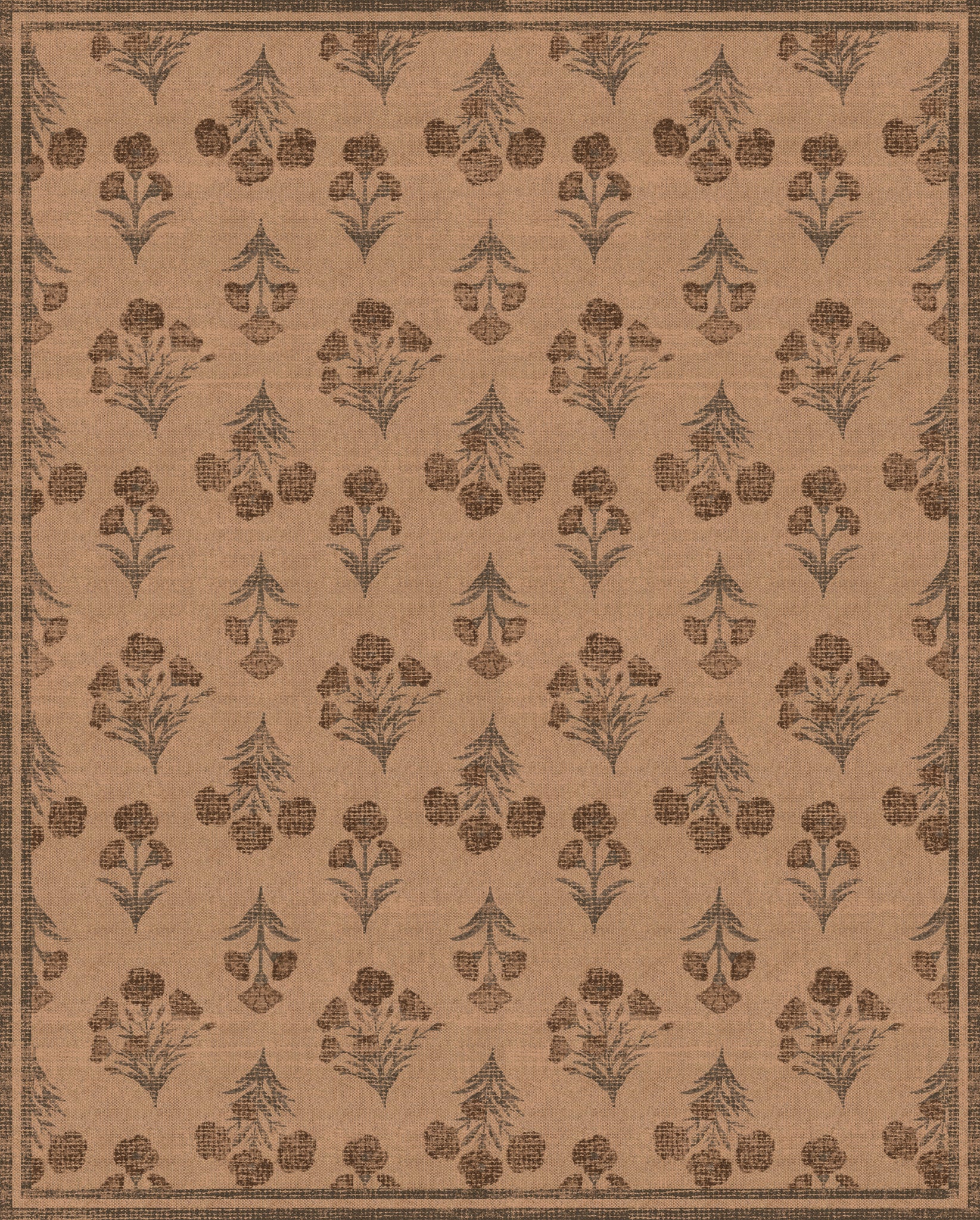 Ana Floral Folk Outdoor Rug – Brown – 245x305
