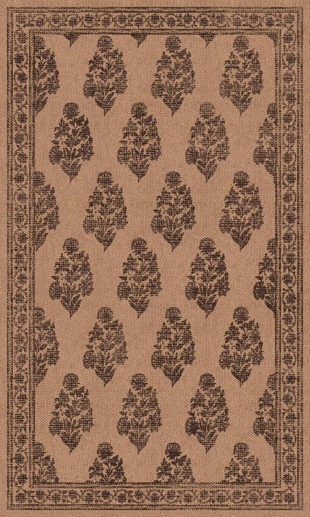 Sadie Floral Border Outdoor Rug – Brown – 90x150