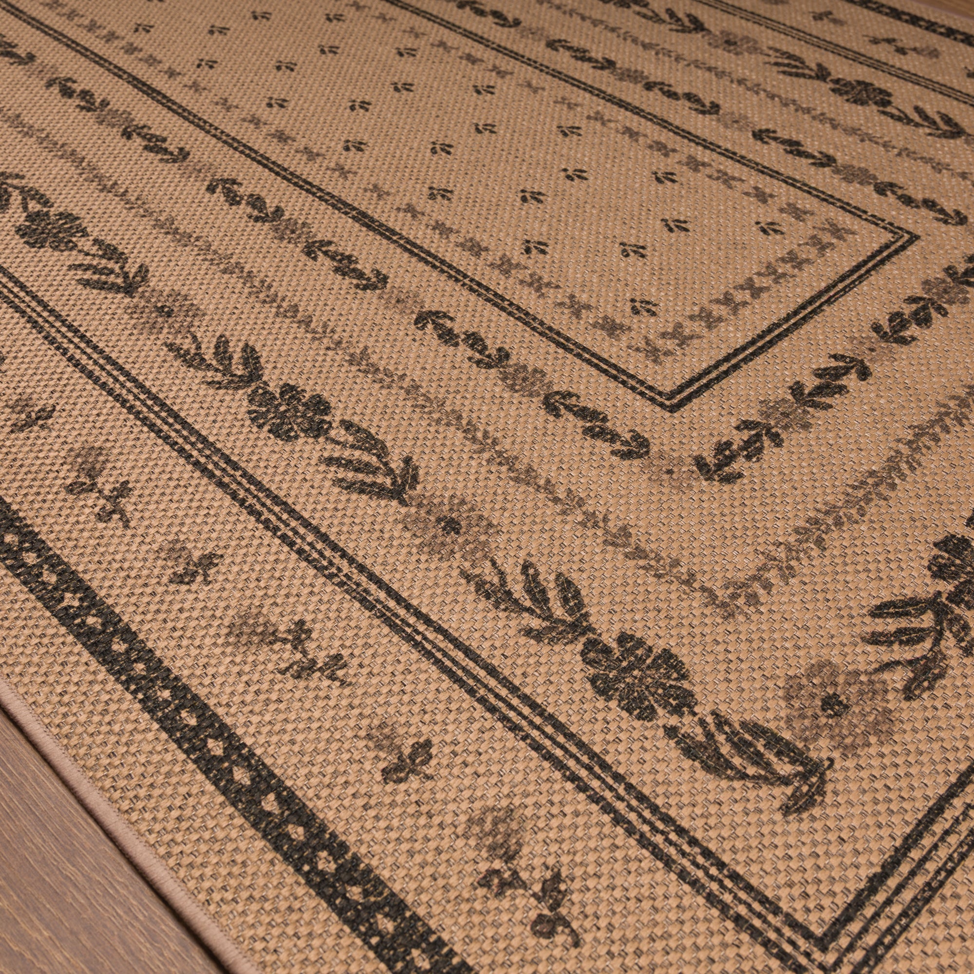 Bay Floral Border Outdoor Rug – Charcoal