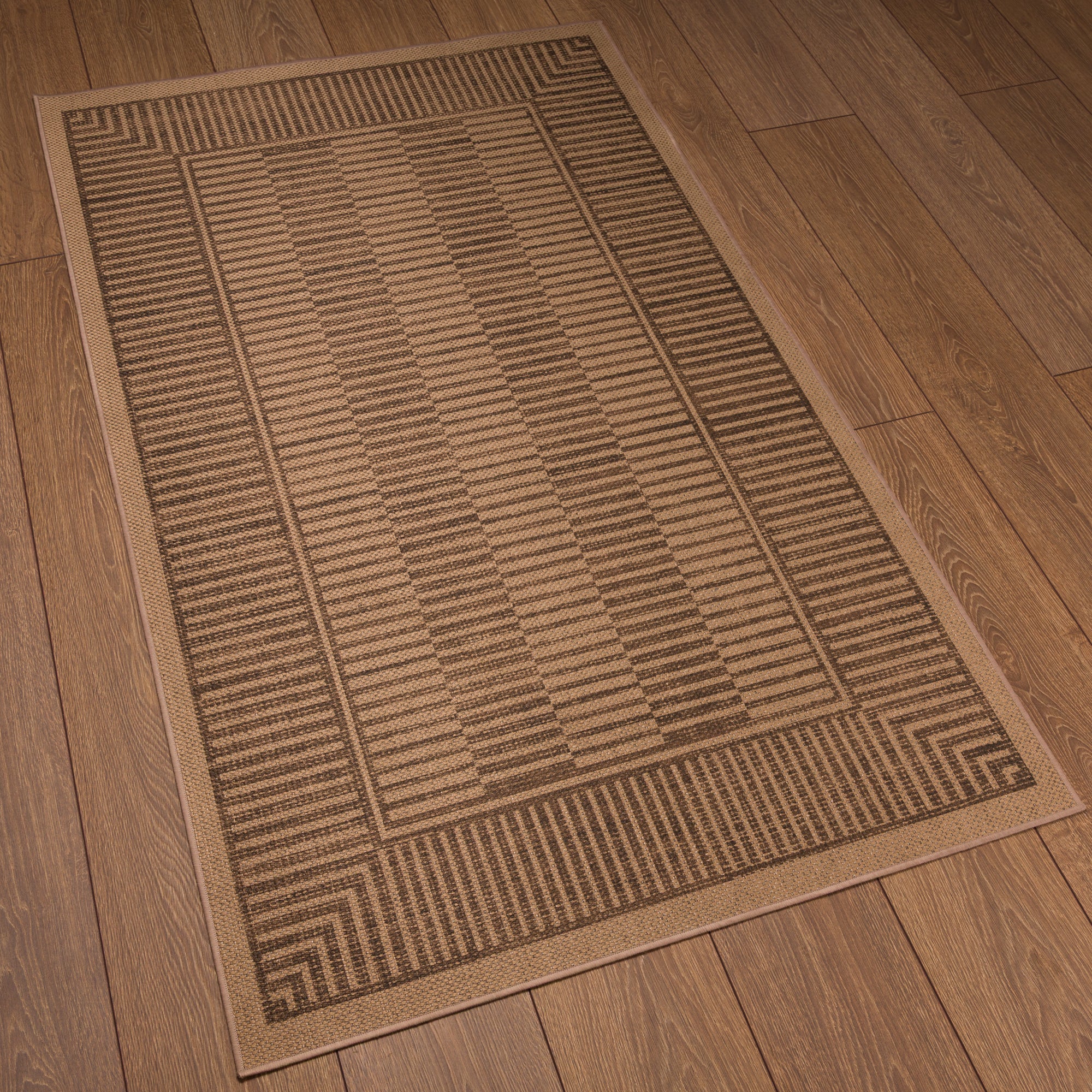 Holly Geometric Stripe Outdoor Rug – Brown