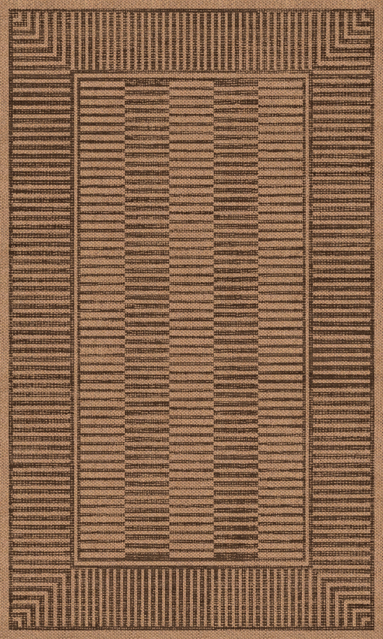 Holly Geometric Stripe Outdoor Rug – Brown – 90x150