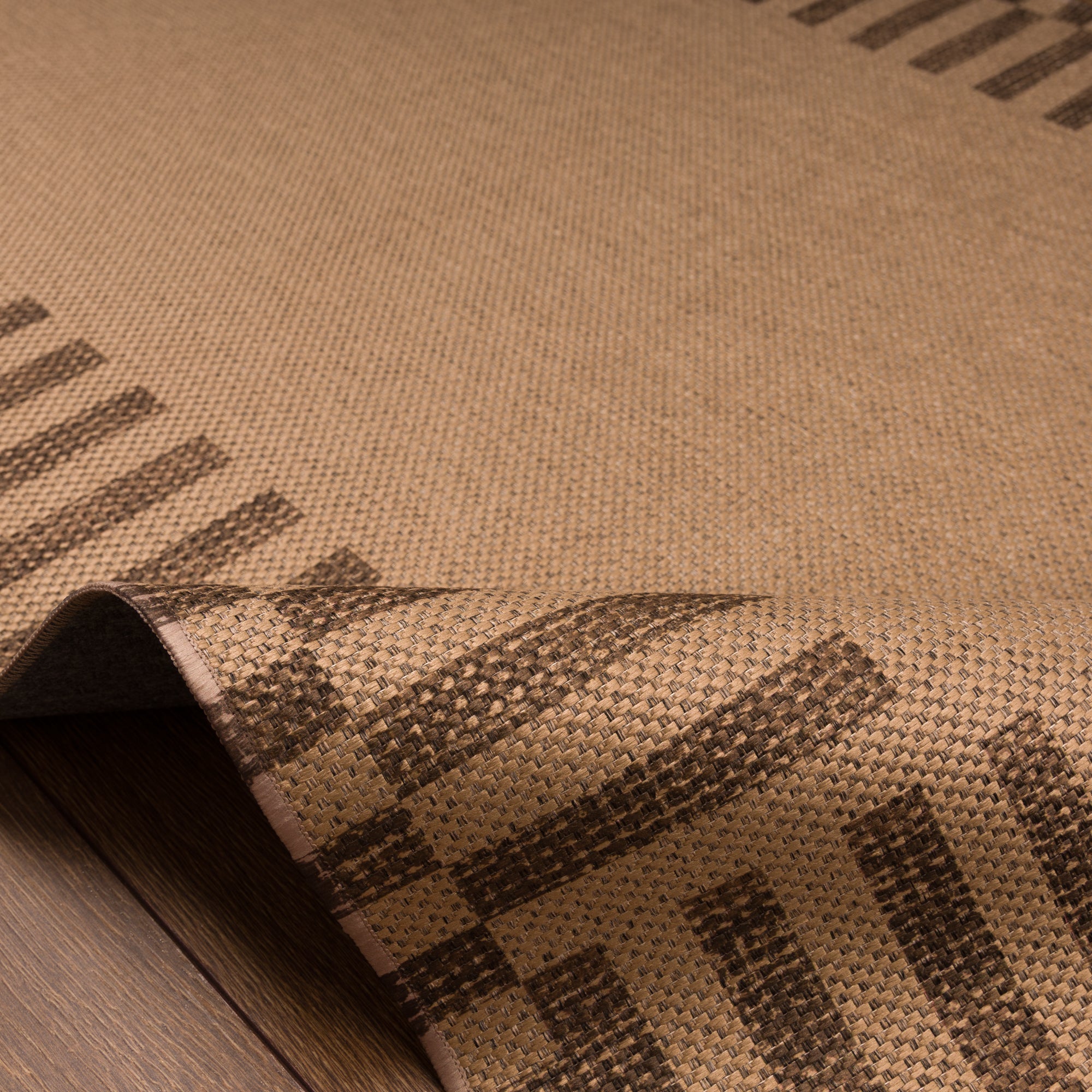Eden Geometric Border Outdoor Rug – Brown