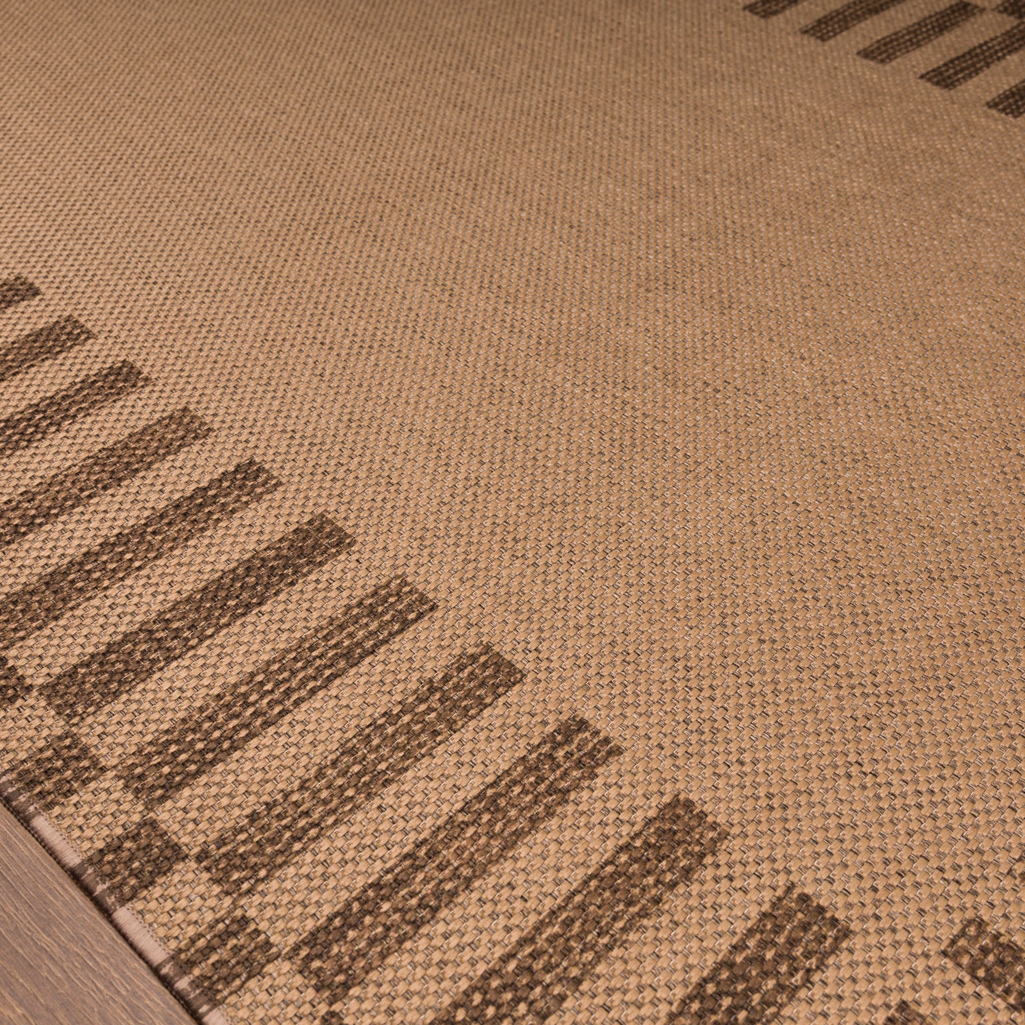 Eden Geometric Border Outdoor Rug – Brown