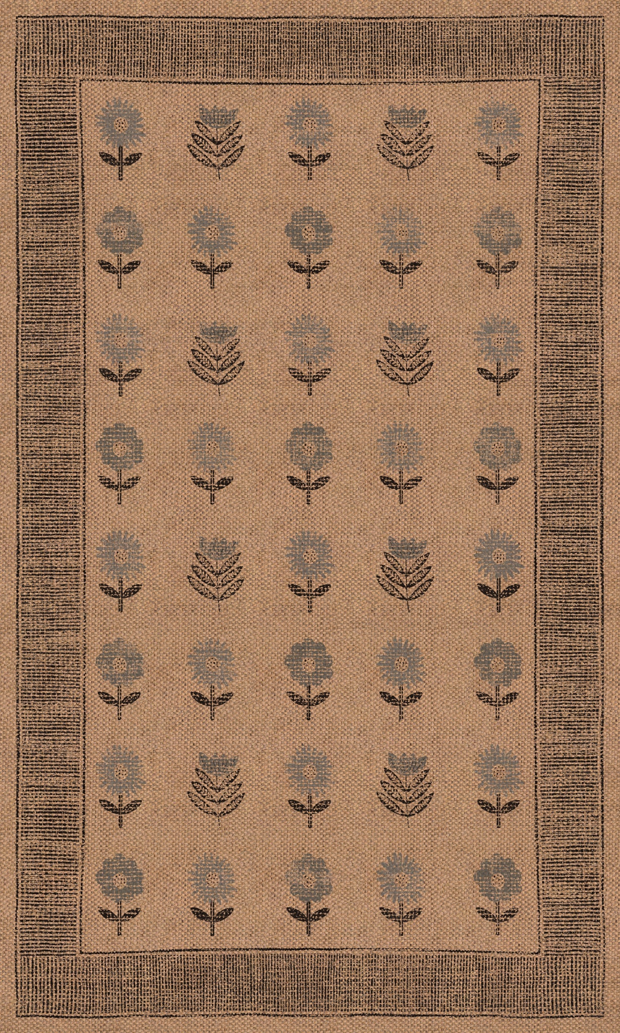 Amora Floral Border Outdoor Rug – Navy – 90x150