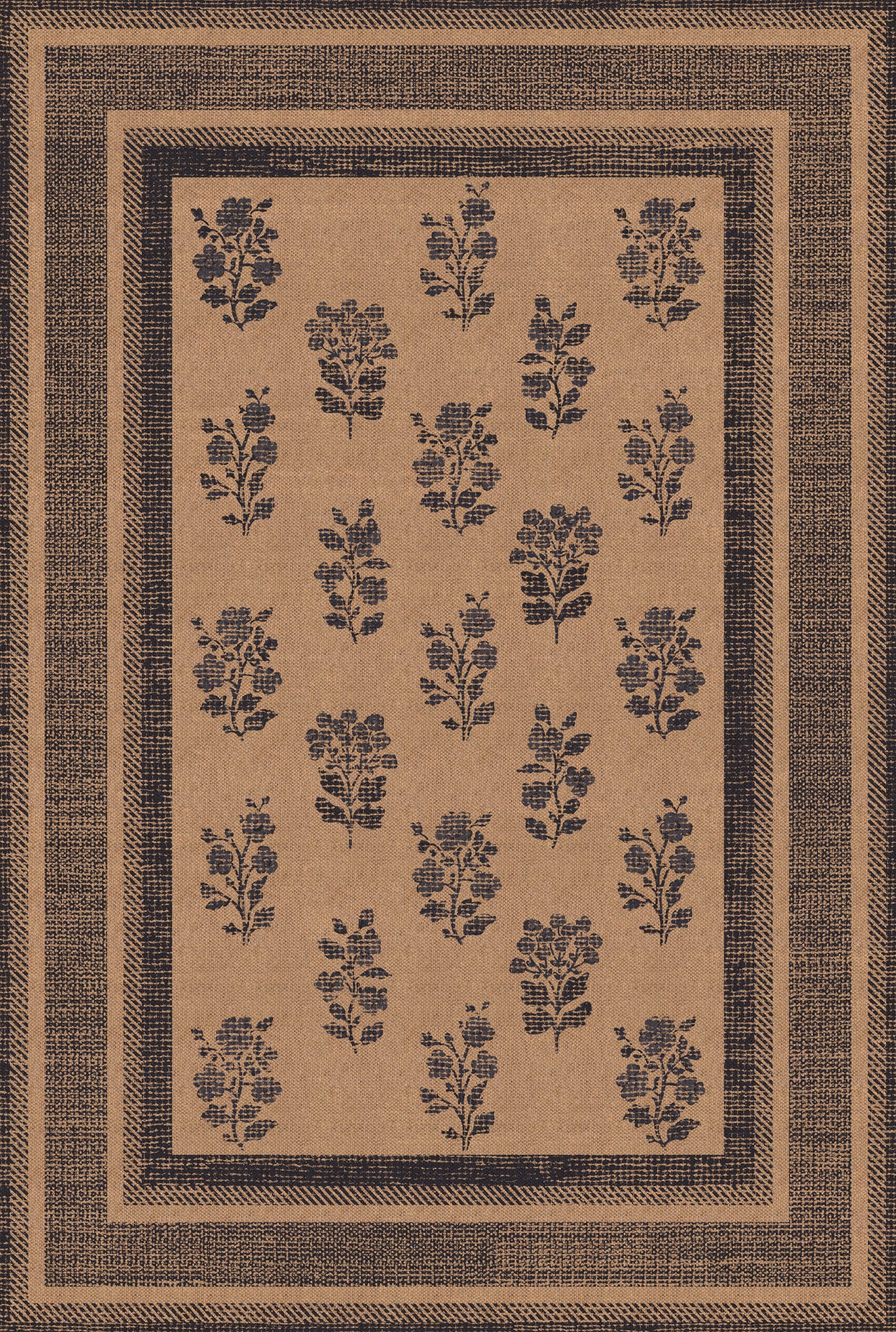 Mira Floral Border Outdoor Rug – Navy – 185x275