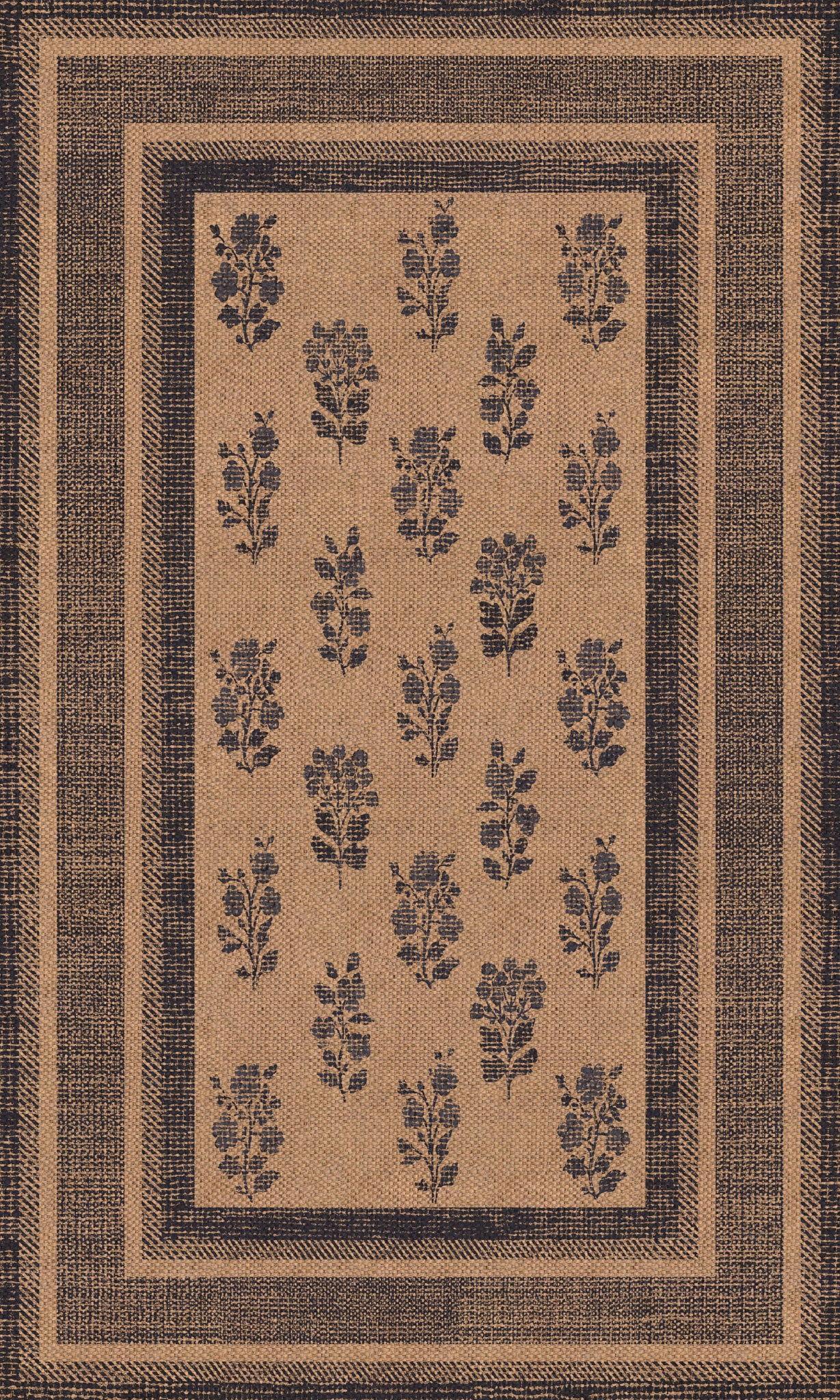 Mira Floral Border Outdoor Rug – Navy – 90x150