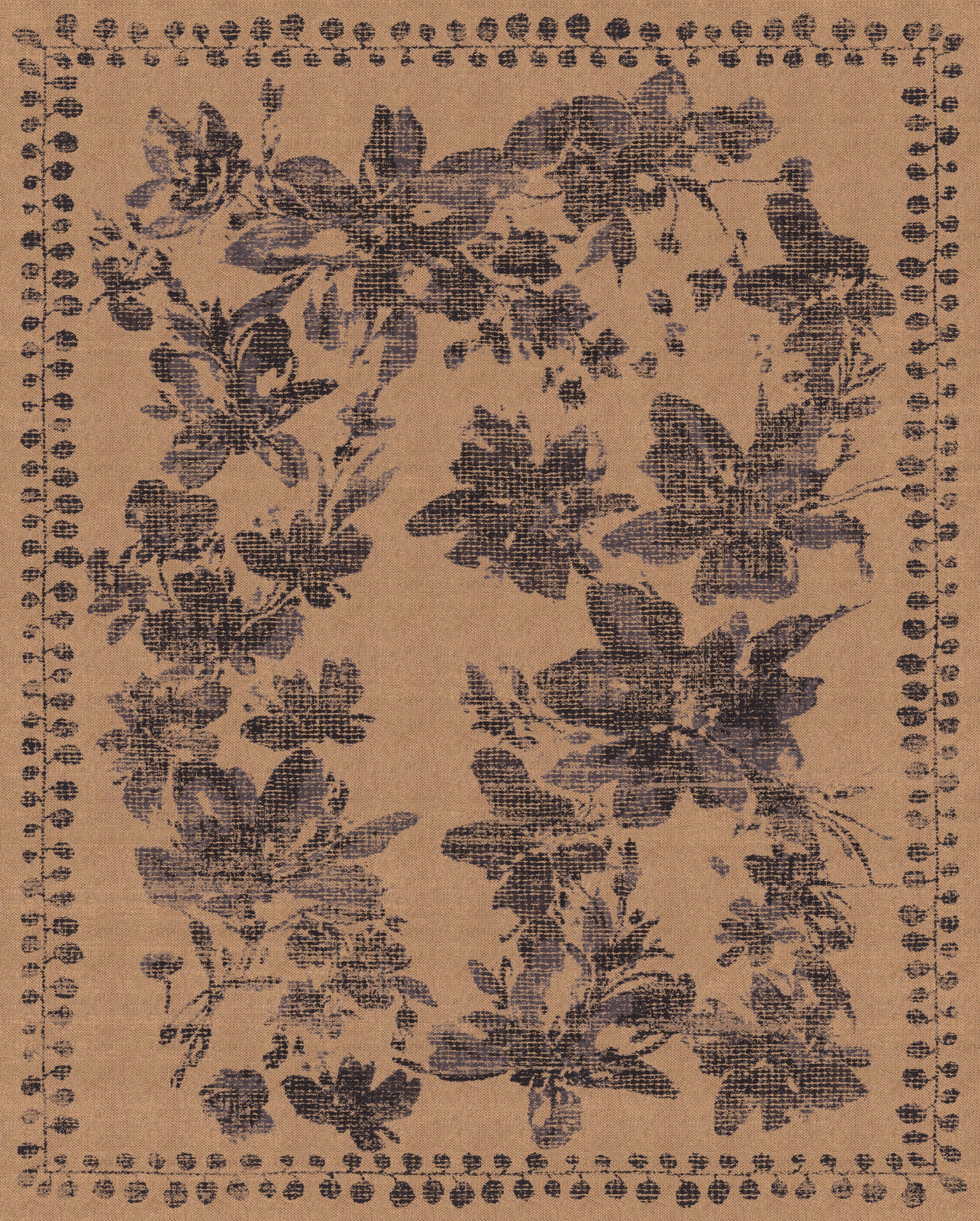 Elle Floral Border Outdoor Rug – Navy – 245x305