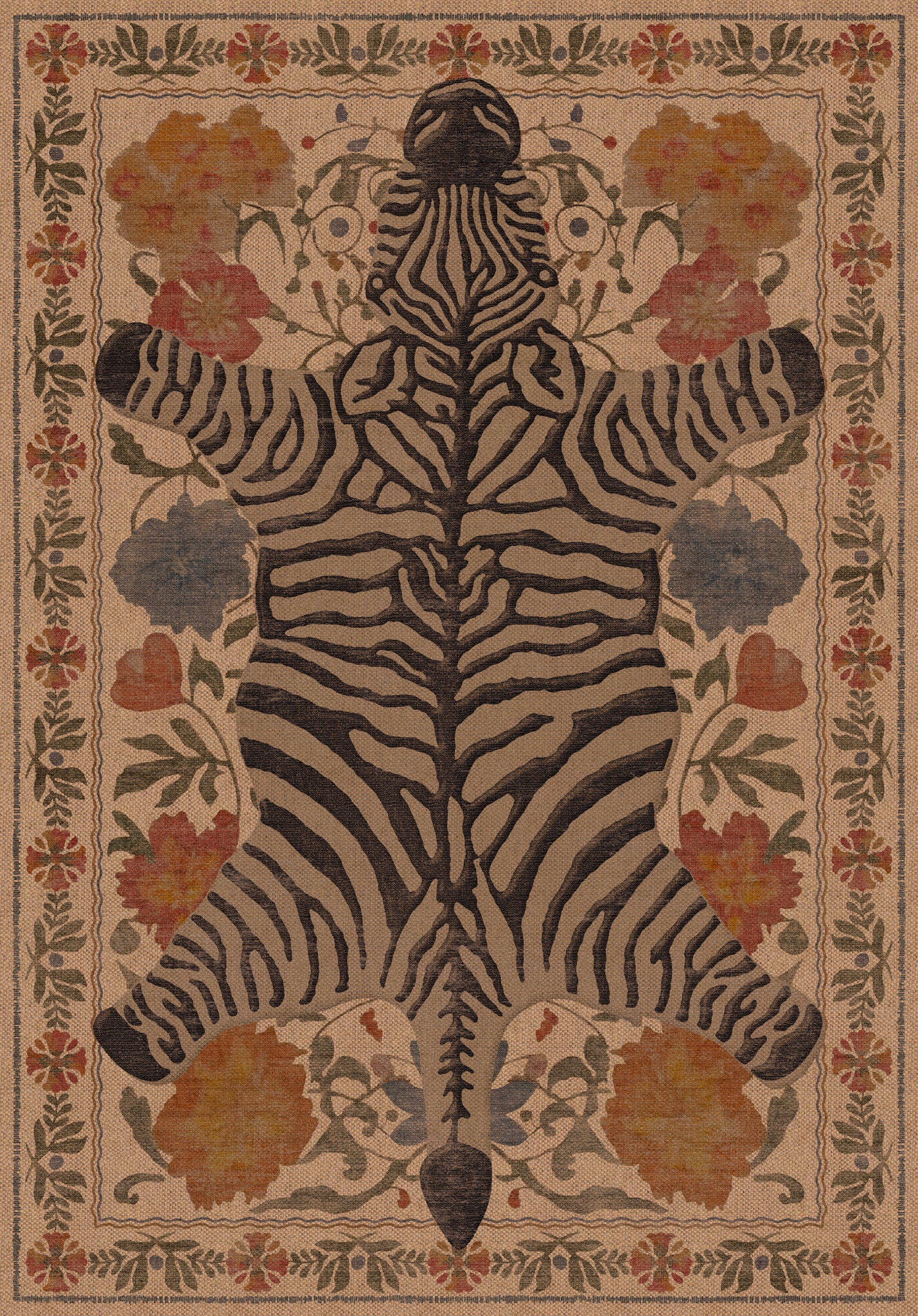 Rudy Zebra Floral Outdoor Rug – Beige – 150x215