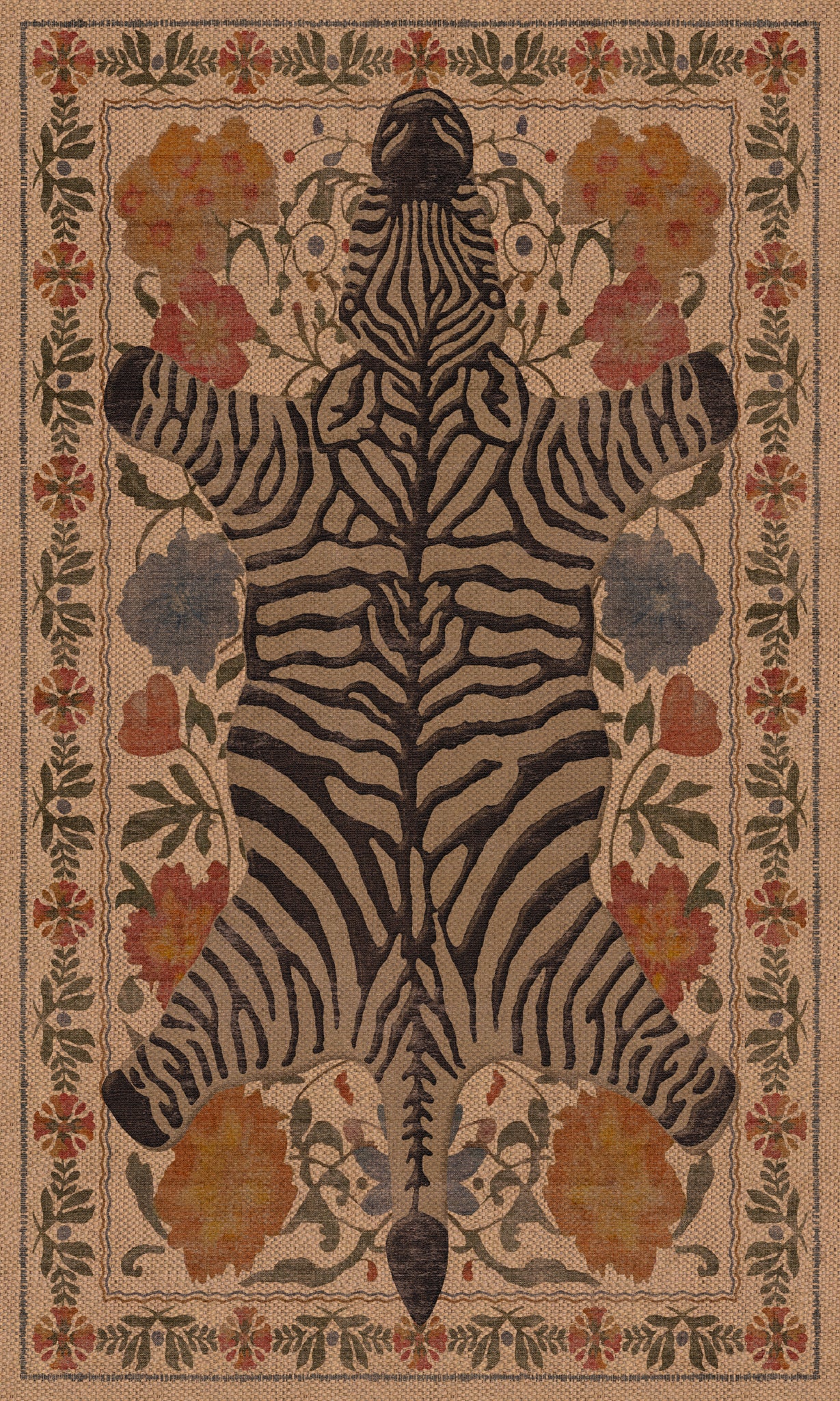Rudy Zebra Floral Outdoor Rug – Beige – 90x150