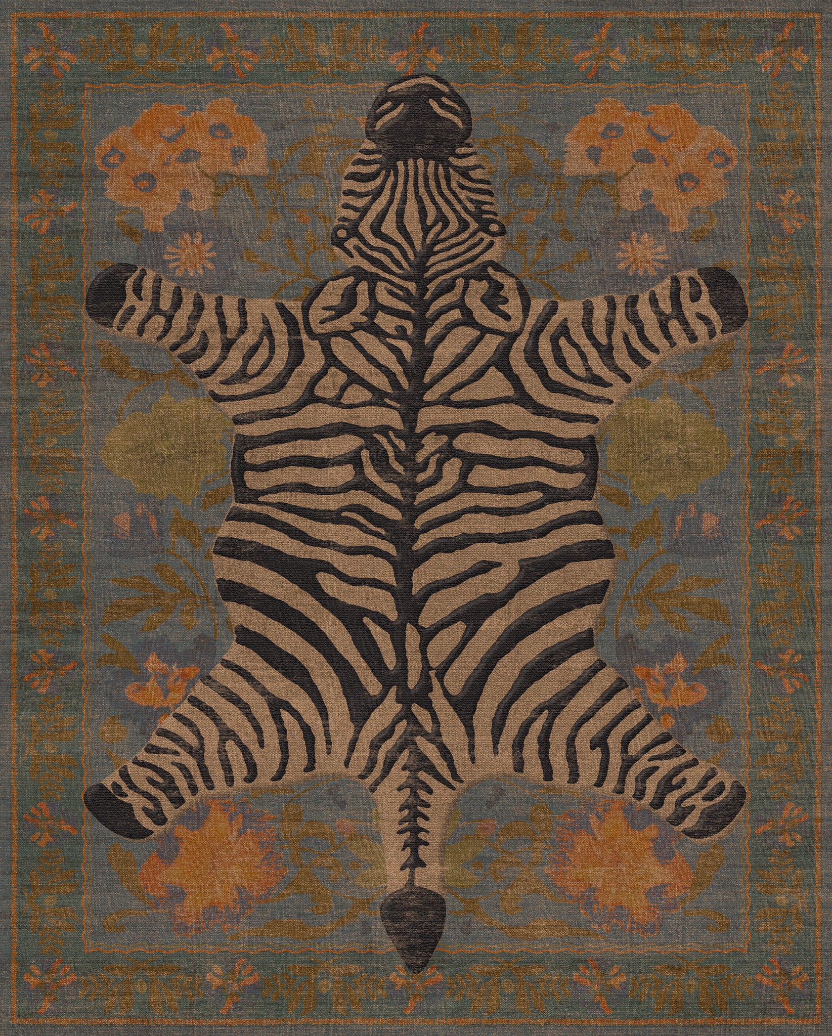Rudy Zebra Floral Outdoor Rug – Blue – 245x305