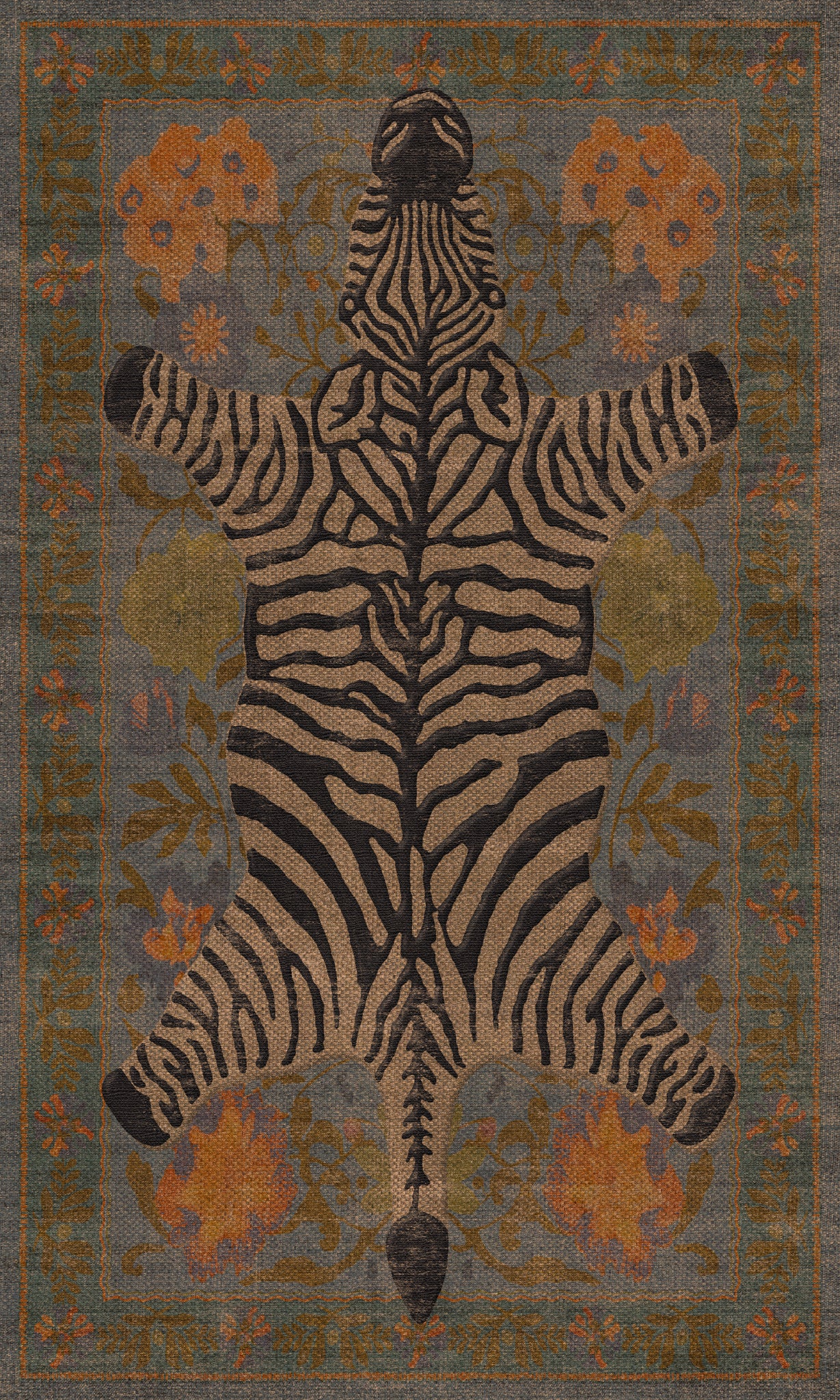 Rudy Zebra Floral Outdoor Rug – Blue – 90x150