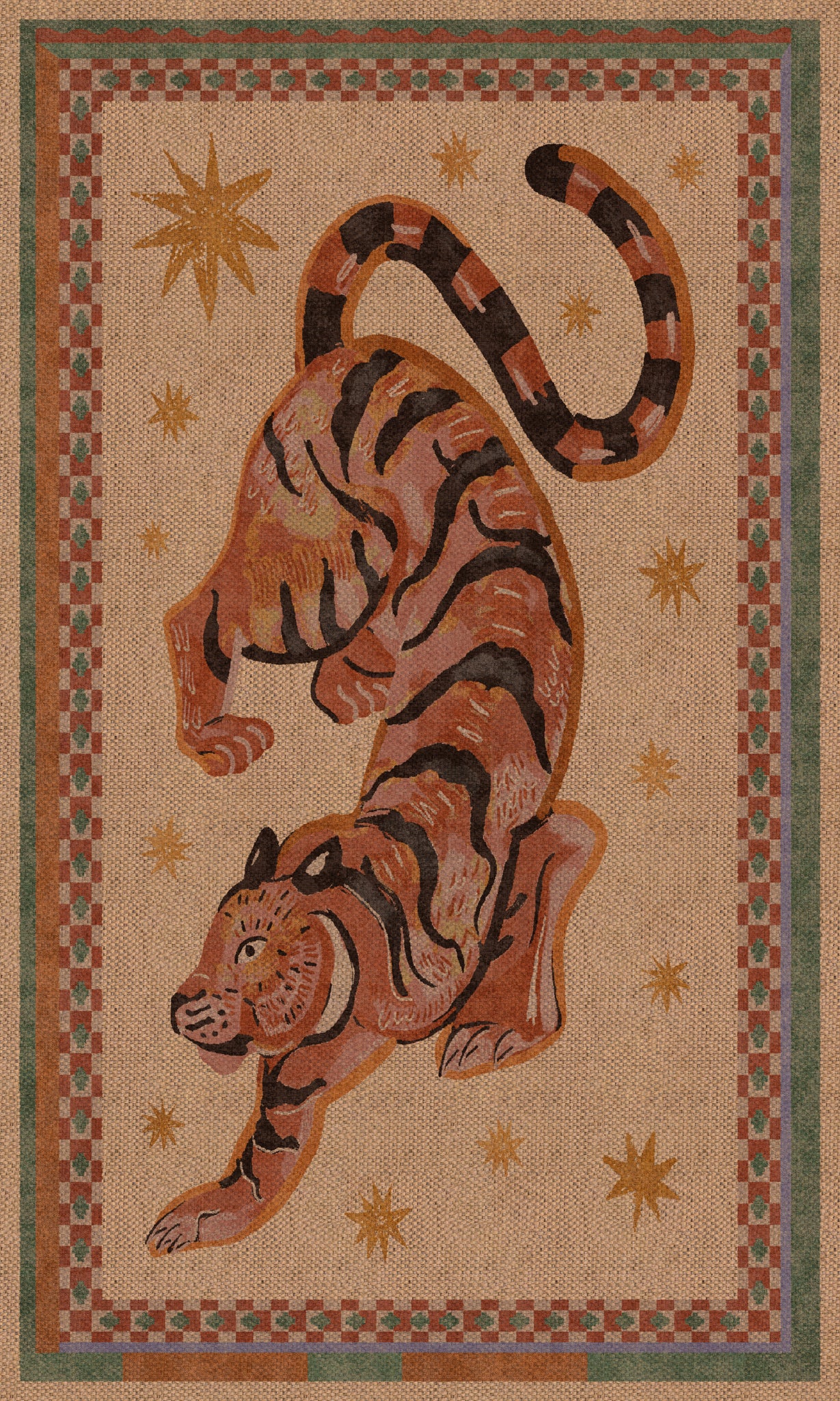 Logan Tiger Vintage Outdoor Rug – Yellow – 90x150