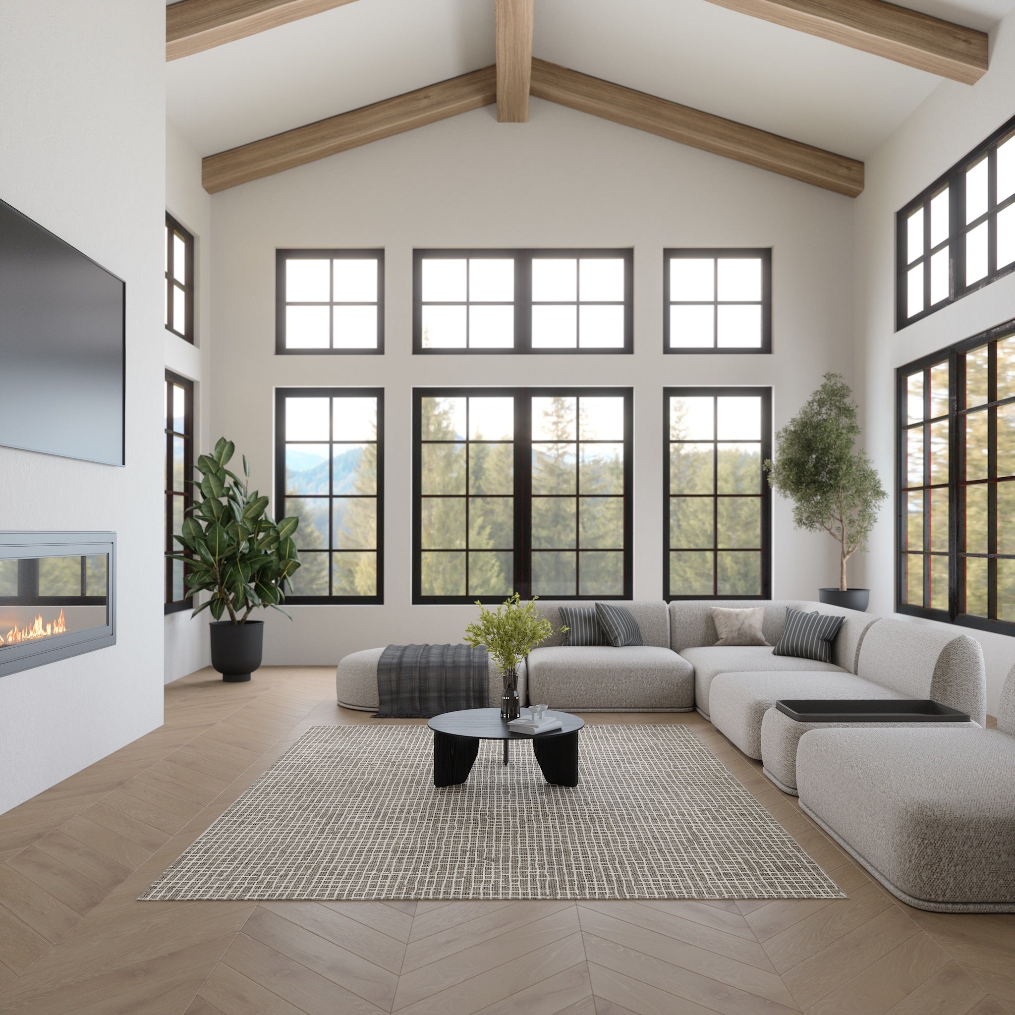 Clyde Textured Grid Pattern Rug