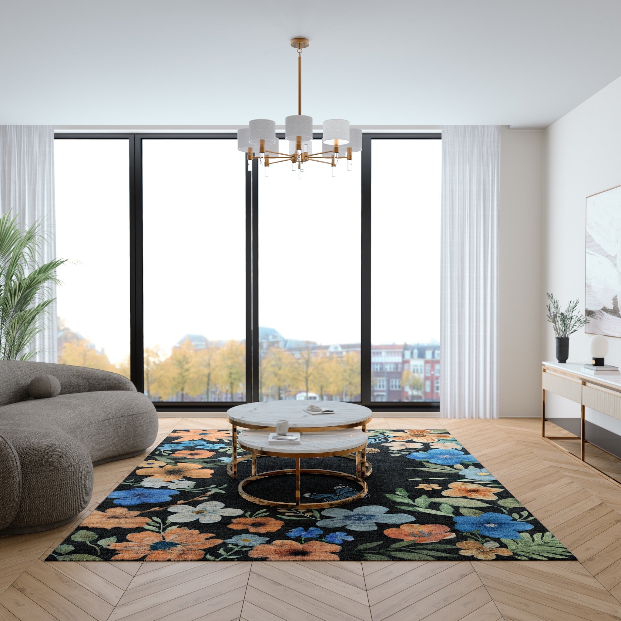 Marbella Floral Frame Rug