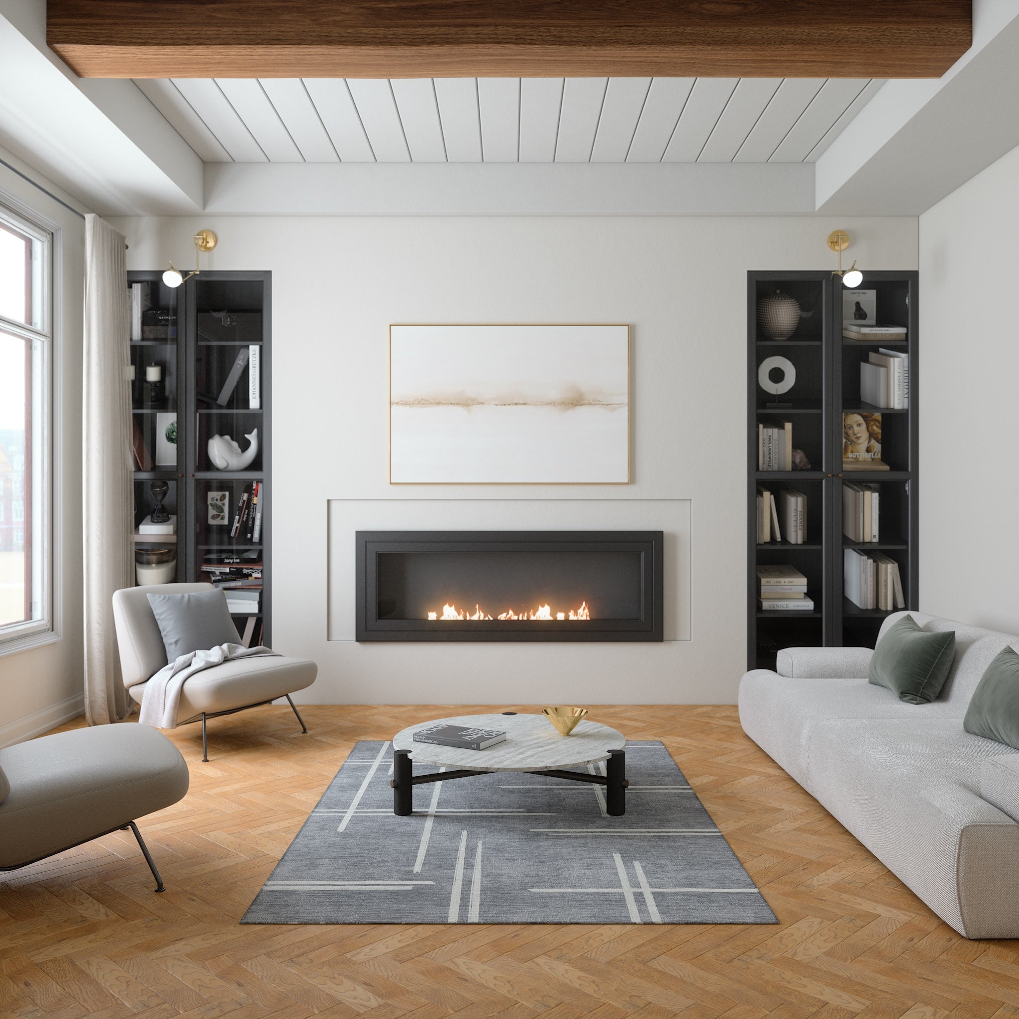 Sage Alfombra de Diseño Lineal Abstracto