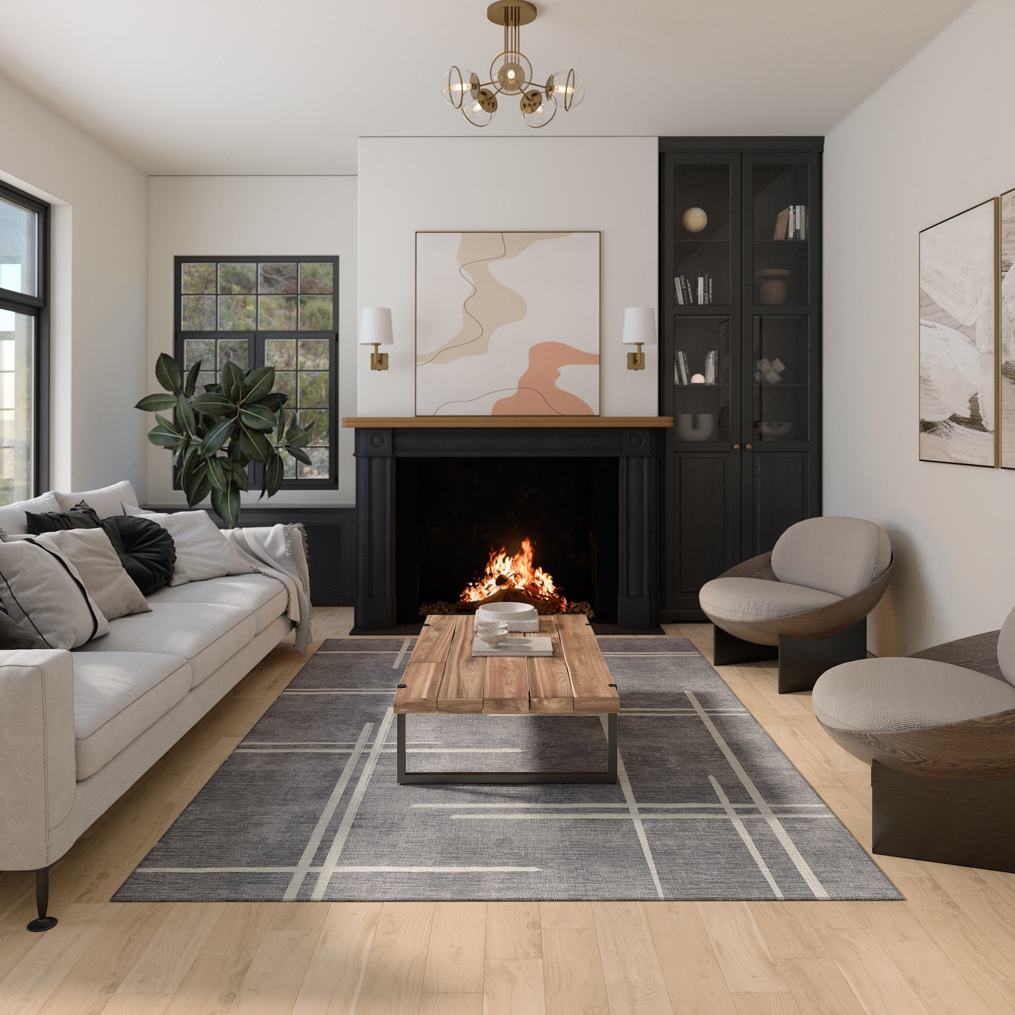 Sage Alfombra de Diseño Lineal Abstracto