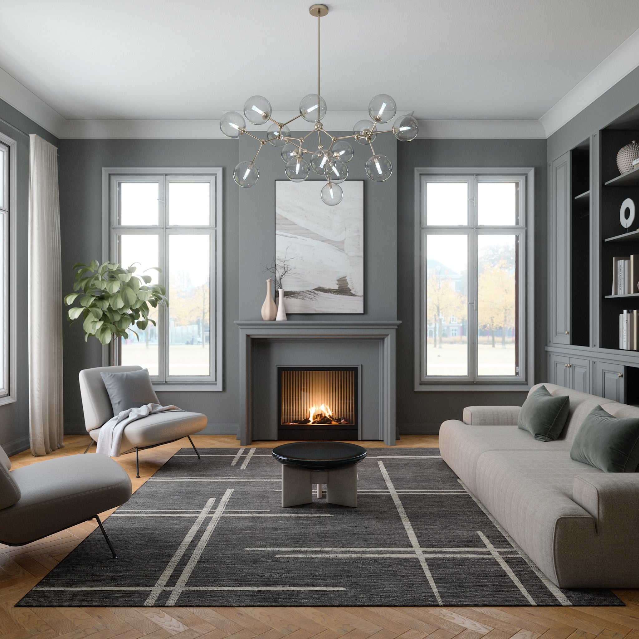 Sage Alfombra de Diseño Lineal Abstracto