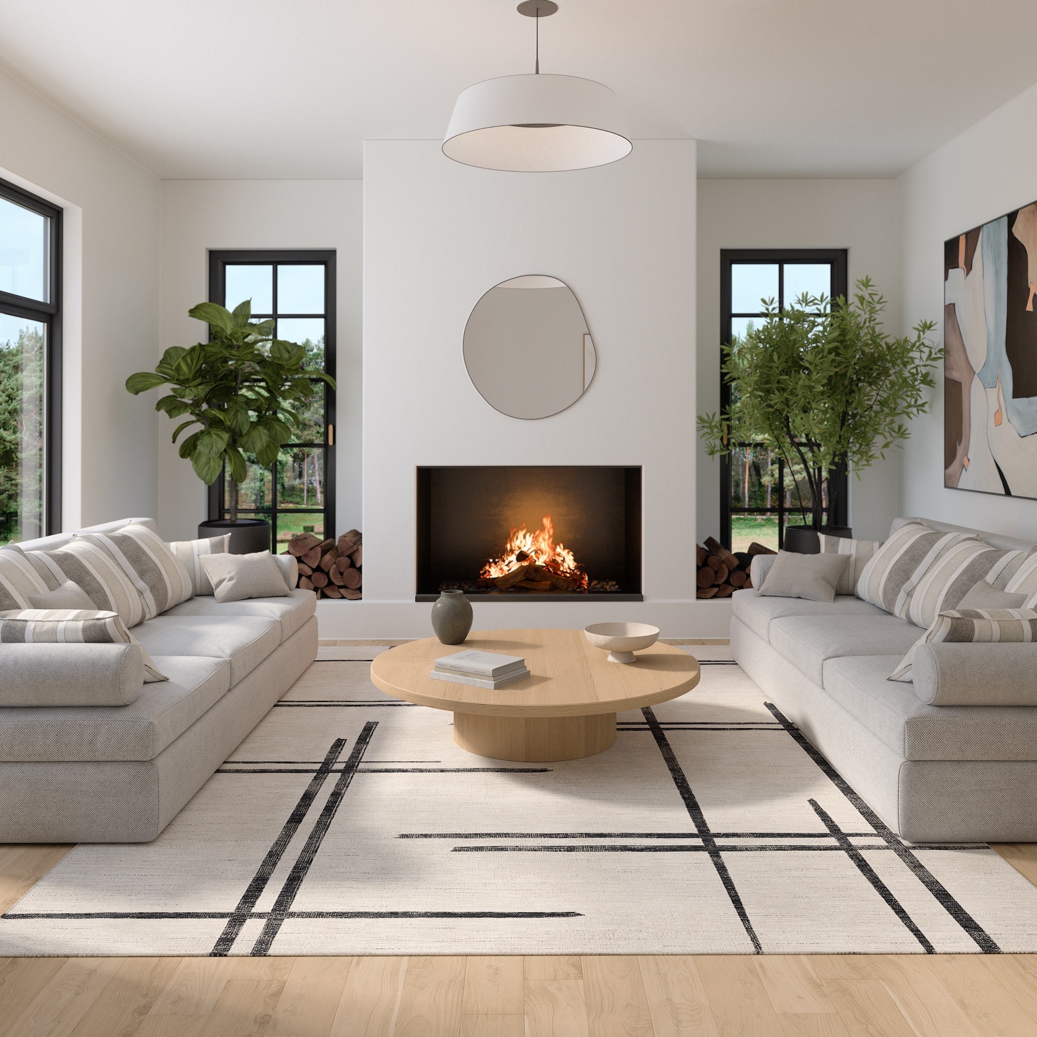 Sage Alfombra de Diseño Lineal Abstracto