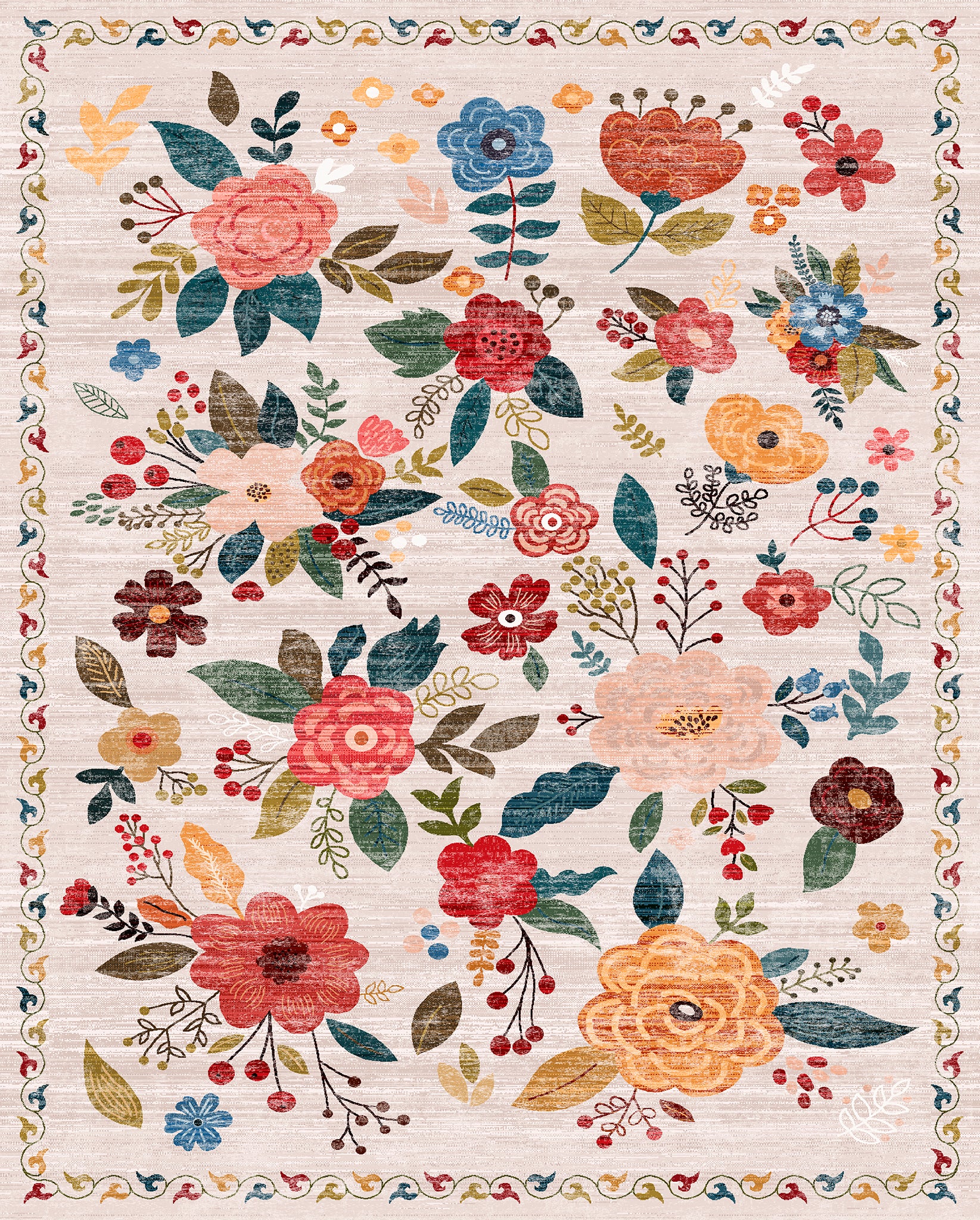 Lera Vintage Floral Pattern Rug