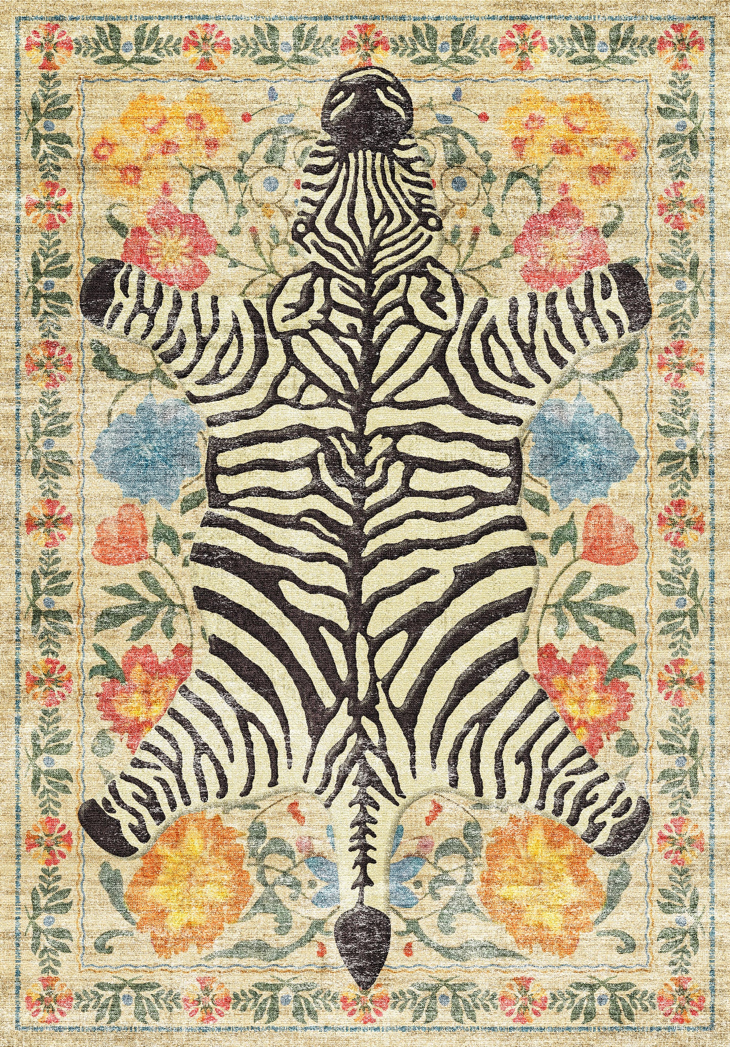 Yara Alfombra con estampado de cebra botánico