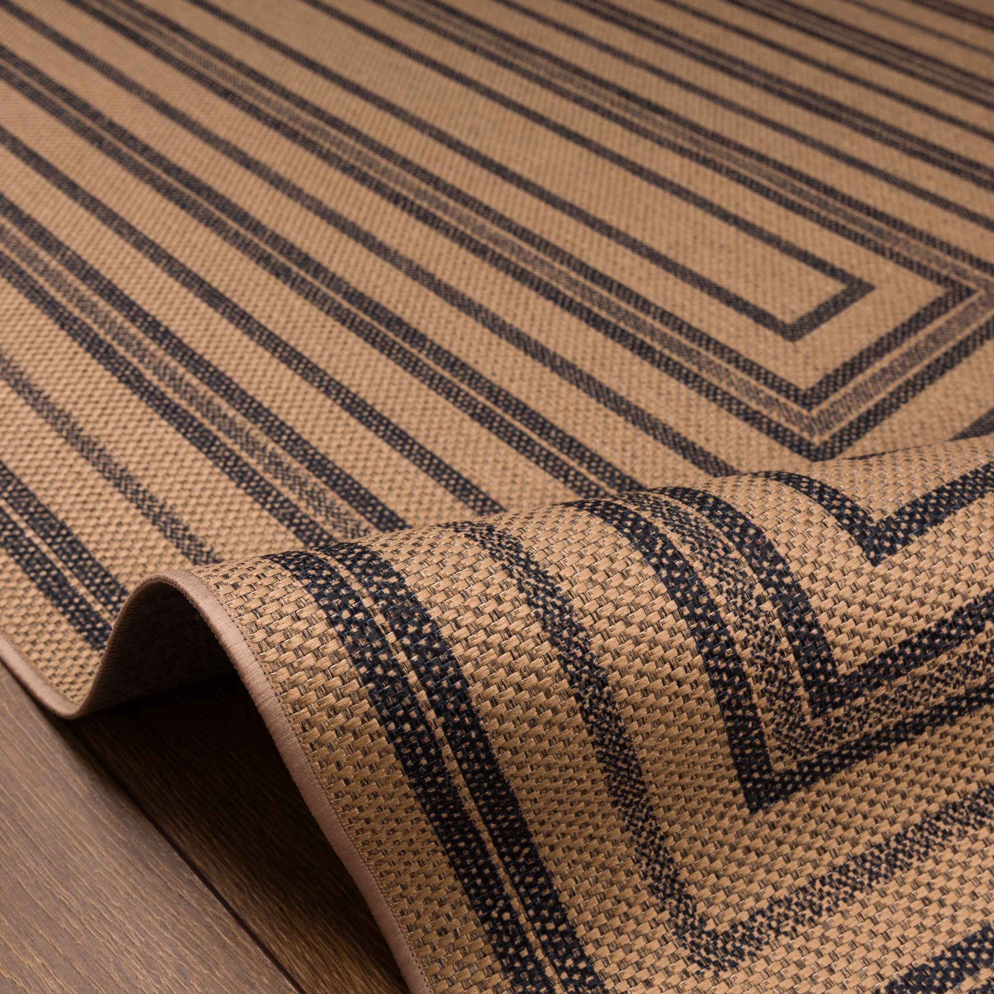 Scottie Geometric Border Outdoor Rug – Navy