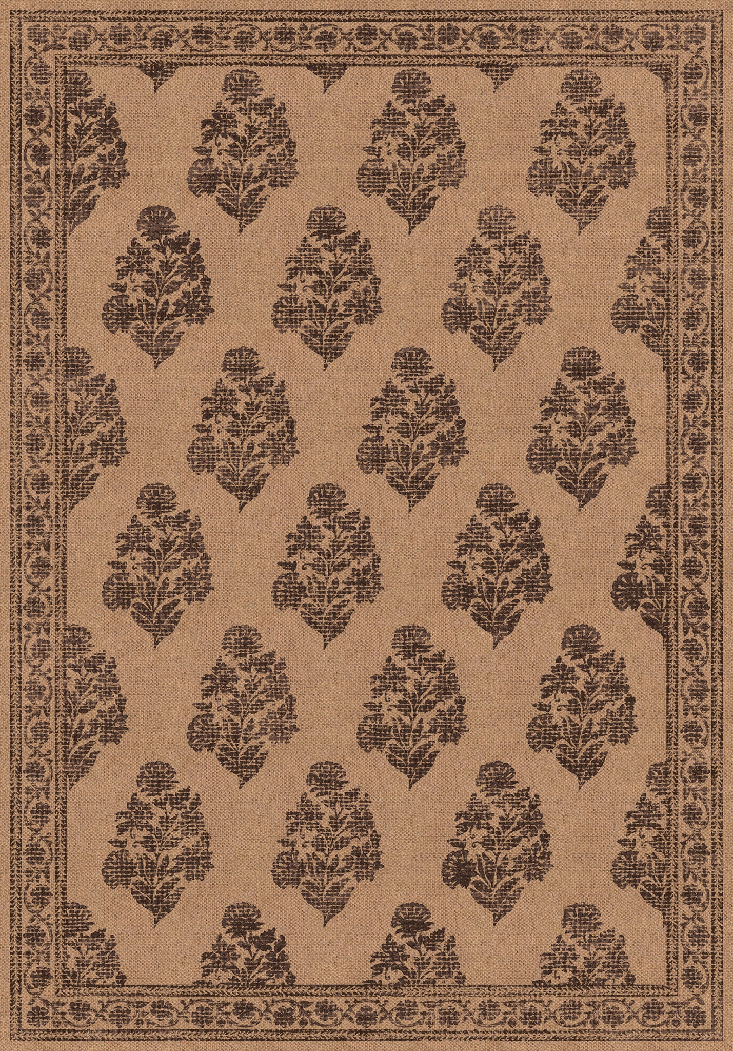 Sadie Floral Border Outdoor Rug – Brown – 150x215