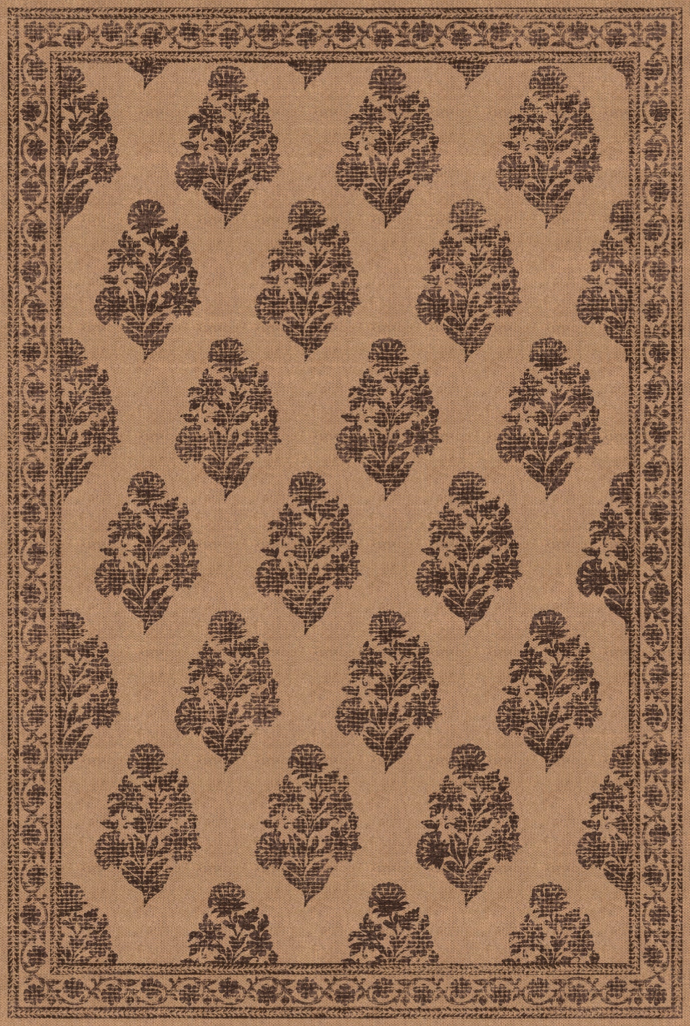 Sadie Floral Border Outdoor Rug – Brown – 185x275