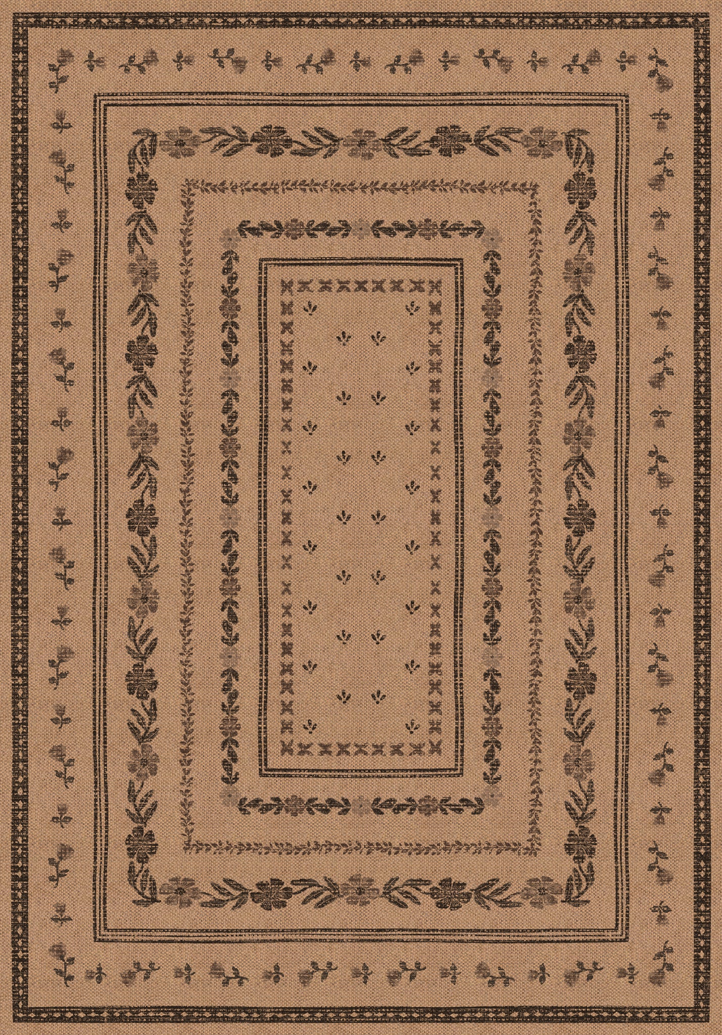 Bay Floral Border Outdoor Rug – Charcoal – 150x215