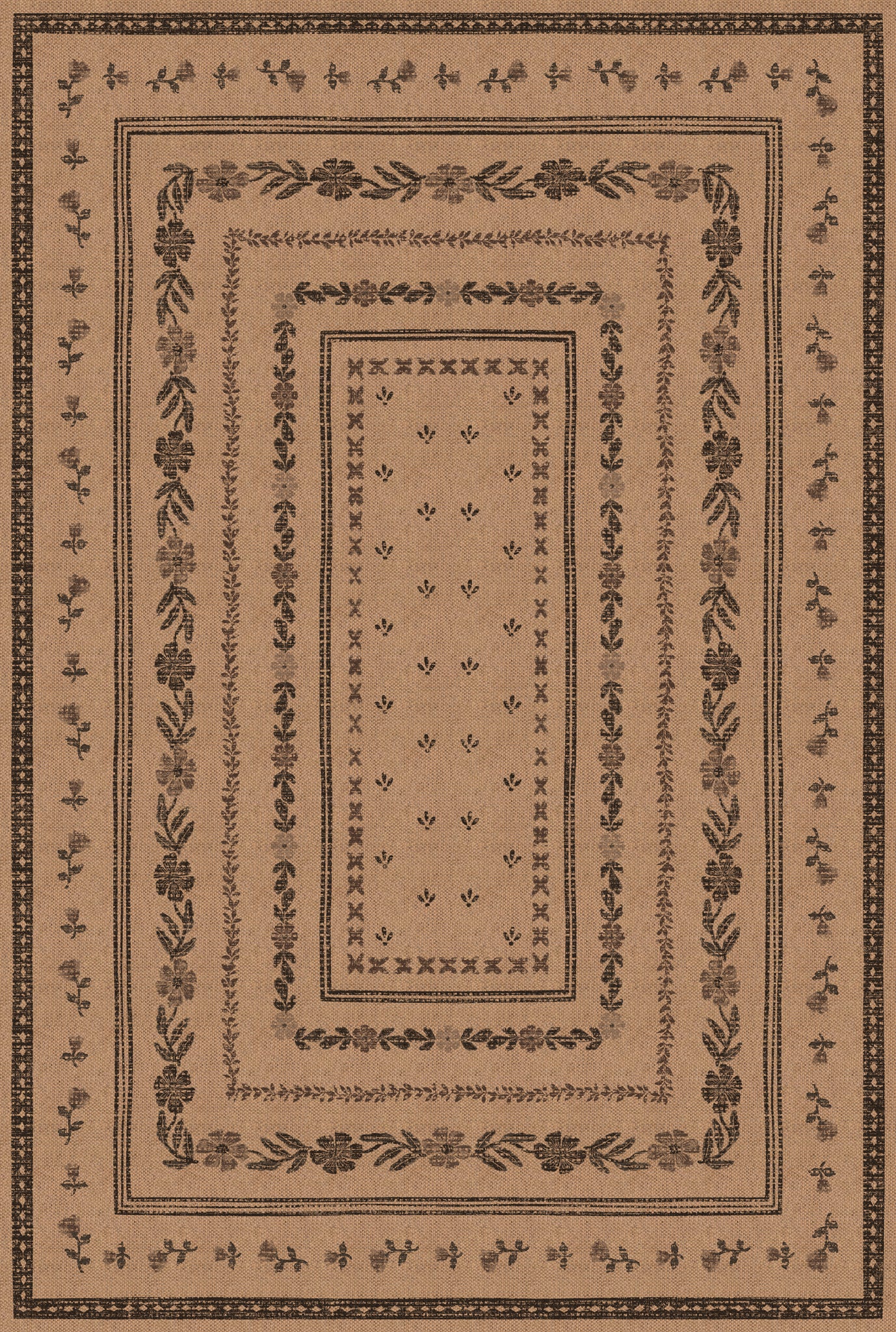 Bay Floral Border Outdoor Rug – Charcoal – 185x275