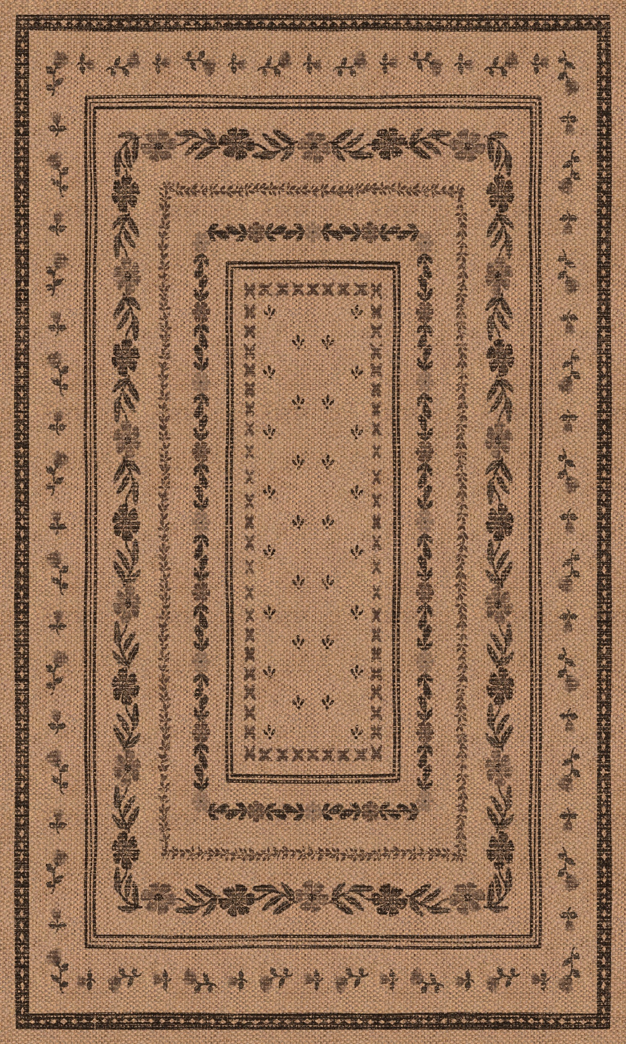 Bay Floral Border Outdoor Rug – Charcoal – 90x150