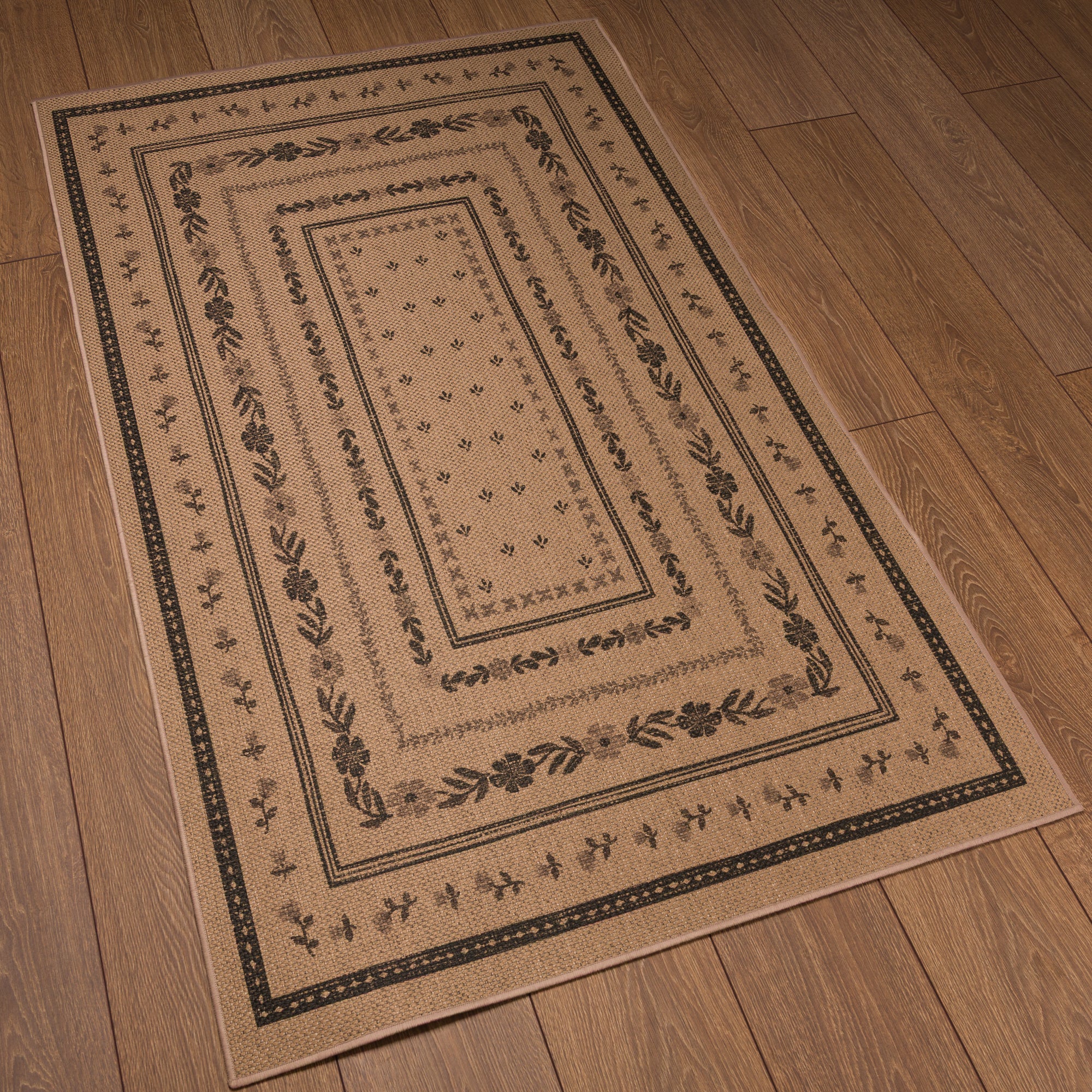 Bay Floral Border Outdoor Rug – Charcoal