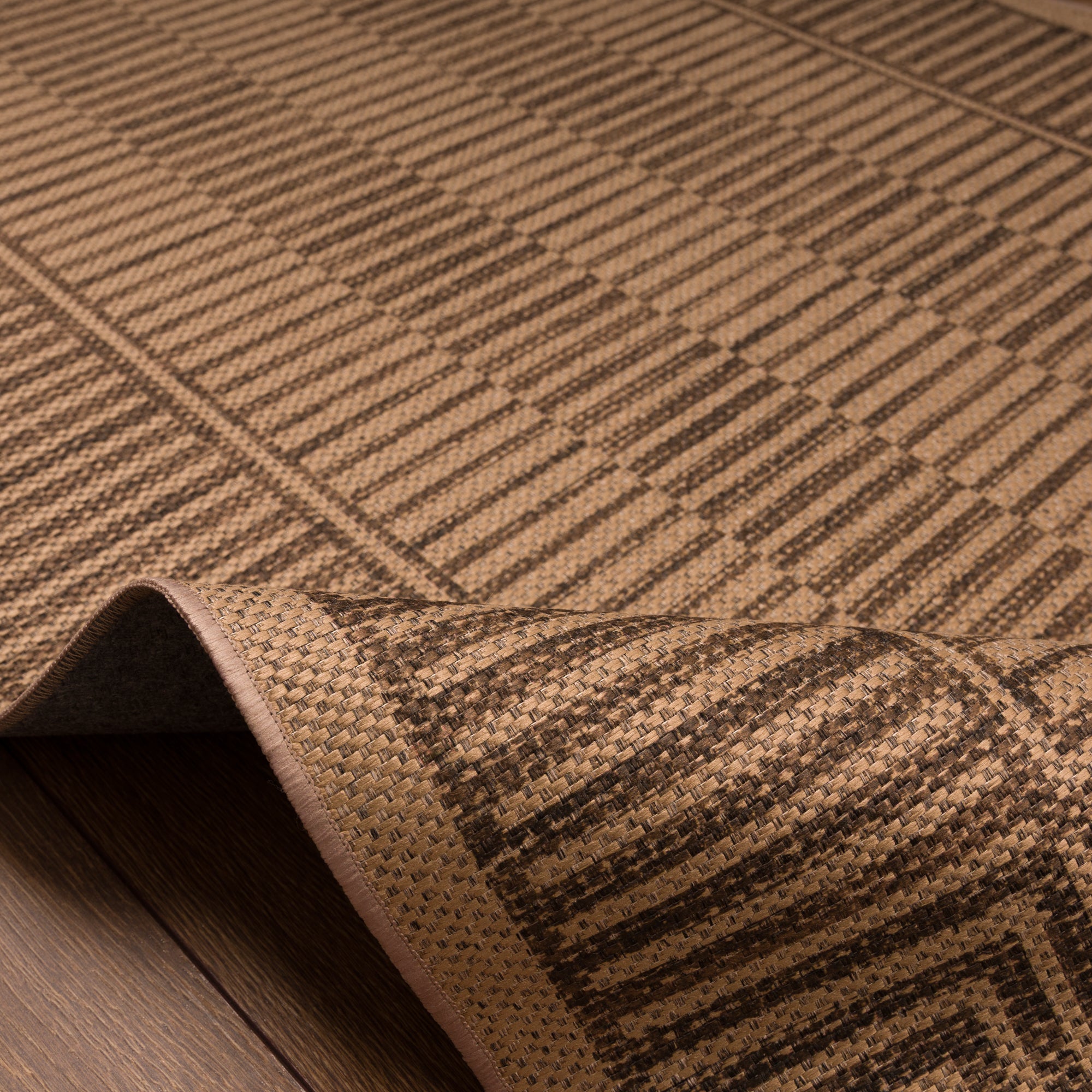 Holly Geometric Stripe Outdoor Rug – Brown