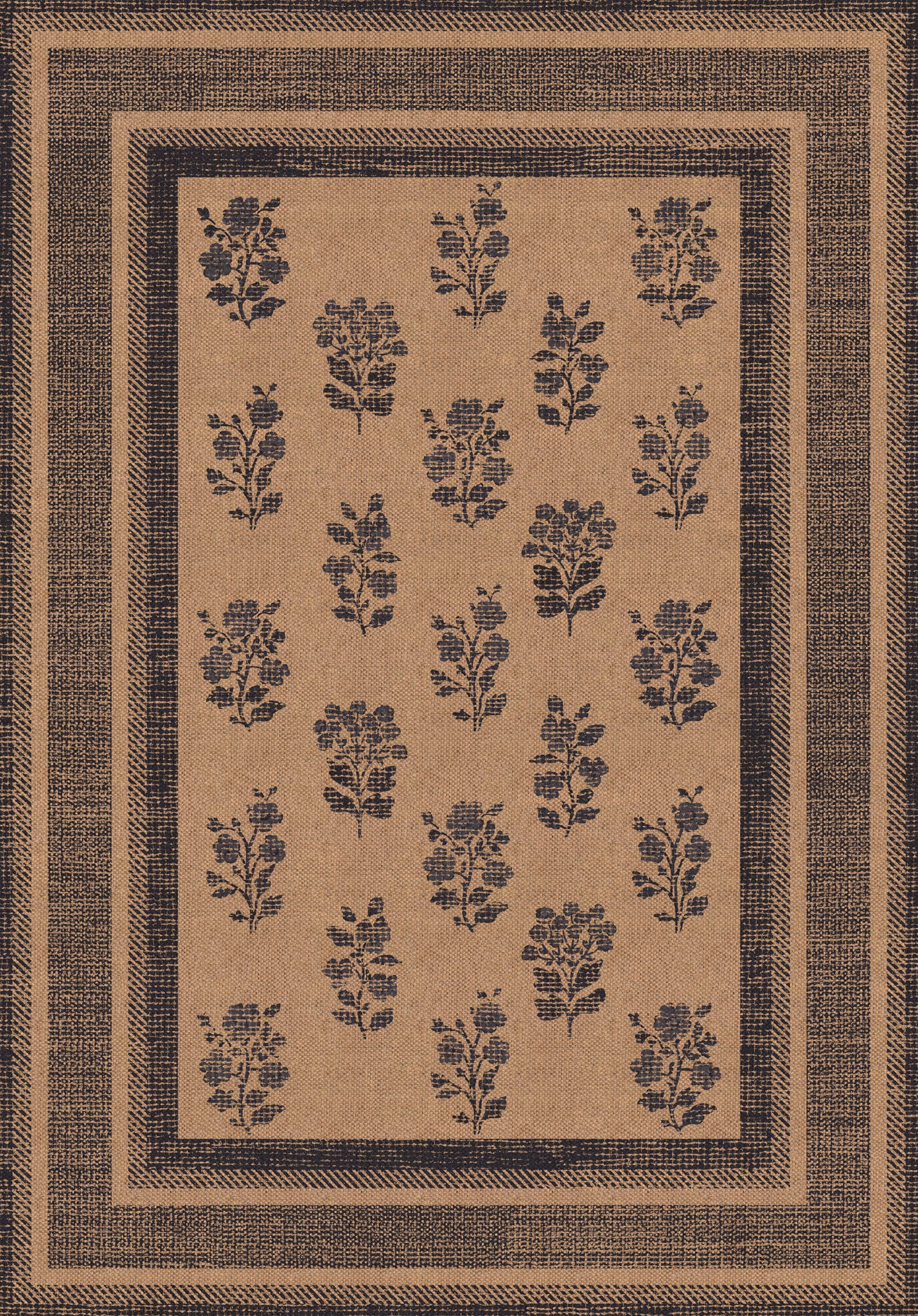 Mira Floral Border Outdoor Rug – Navy – 150x215