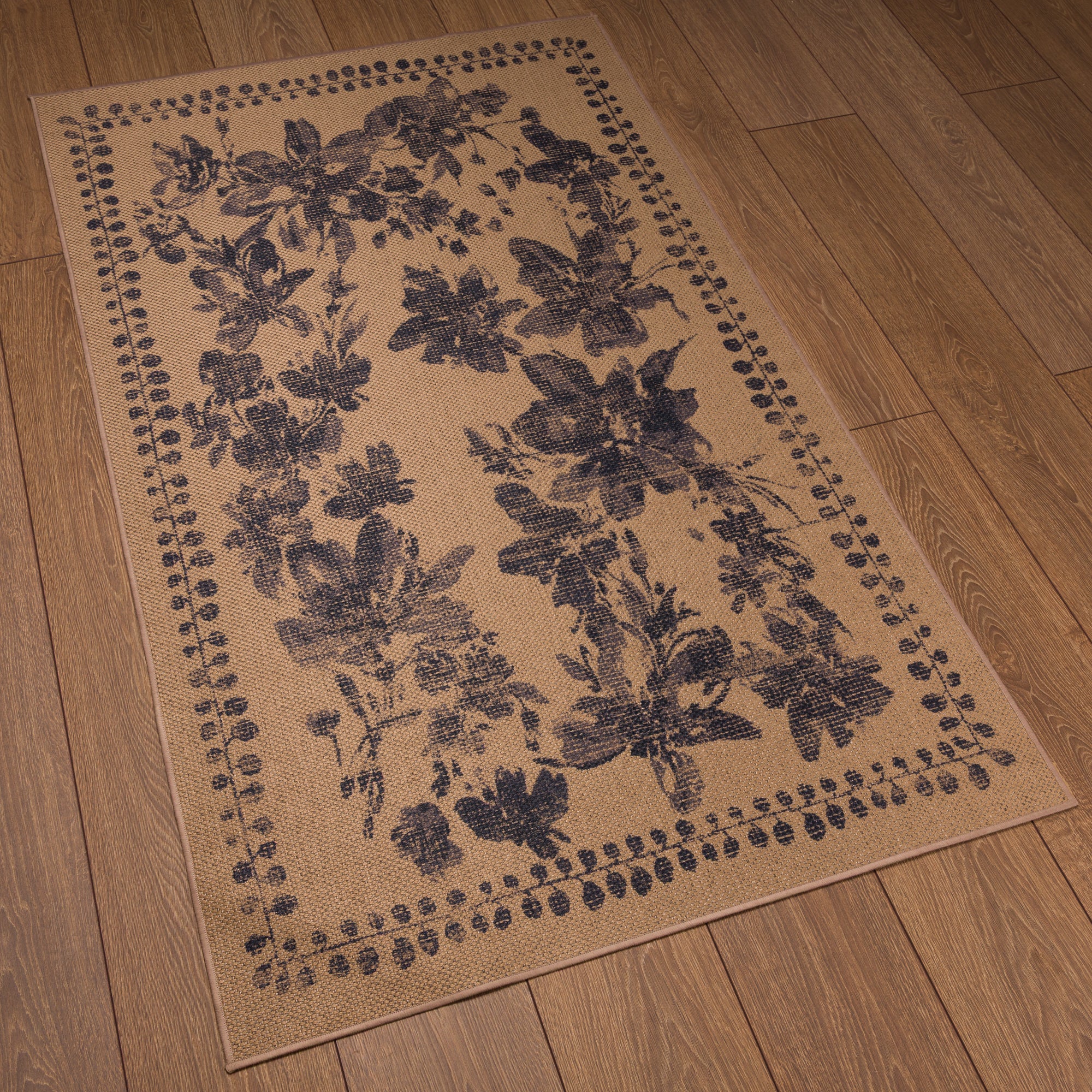 Elle Floral Border Outdoor Rug – Navy