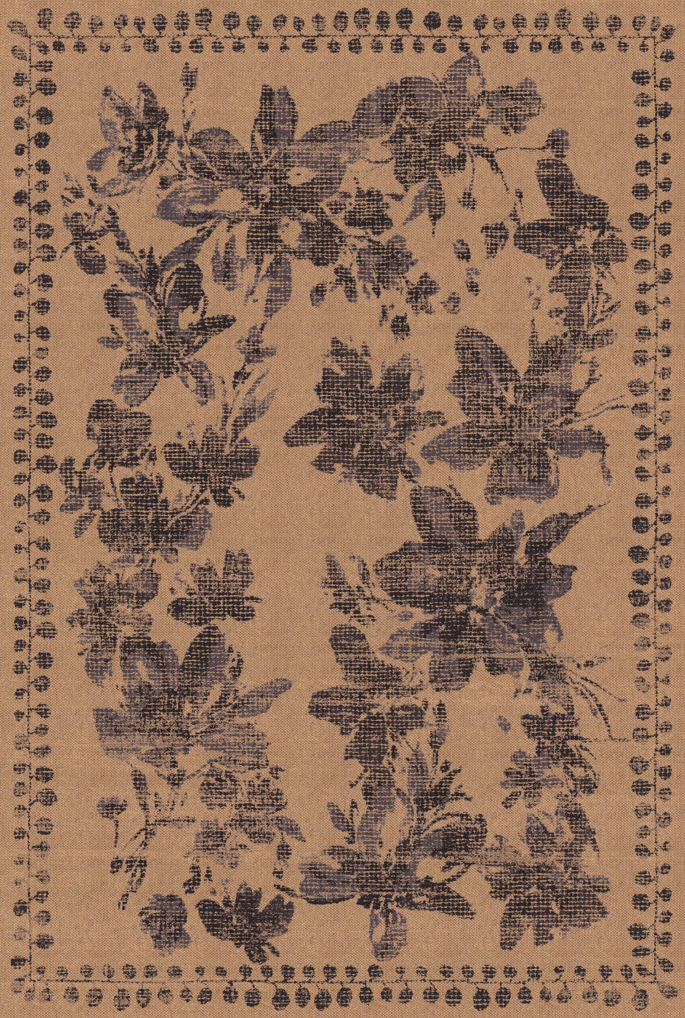 Elle Floral Border Outdoor Rug – Navy – 185x275