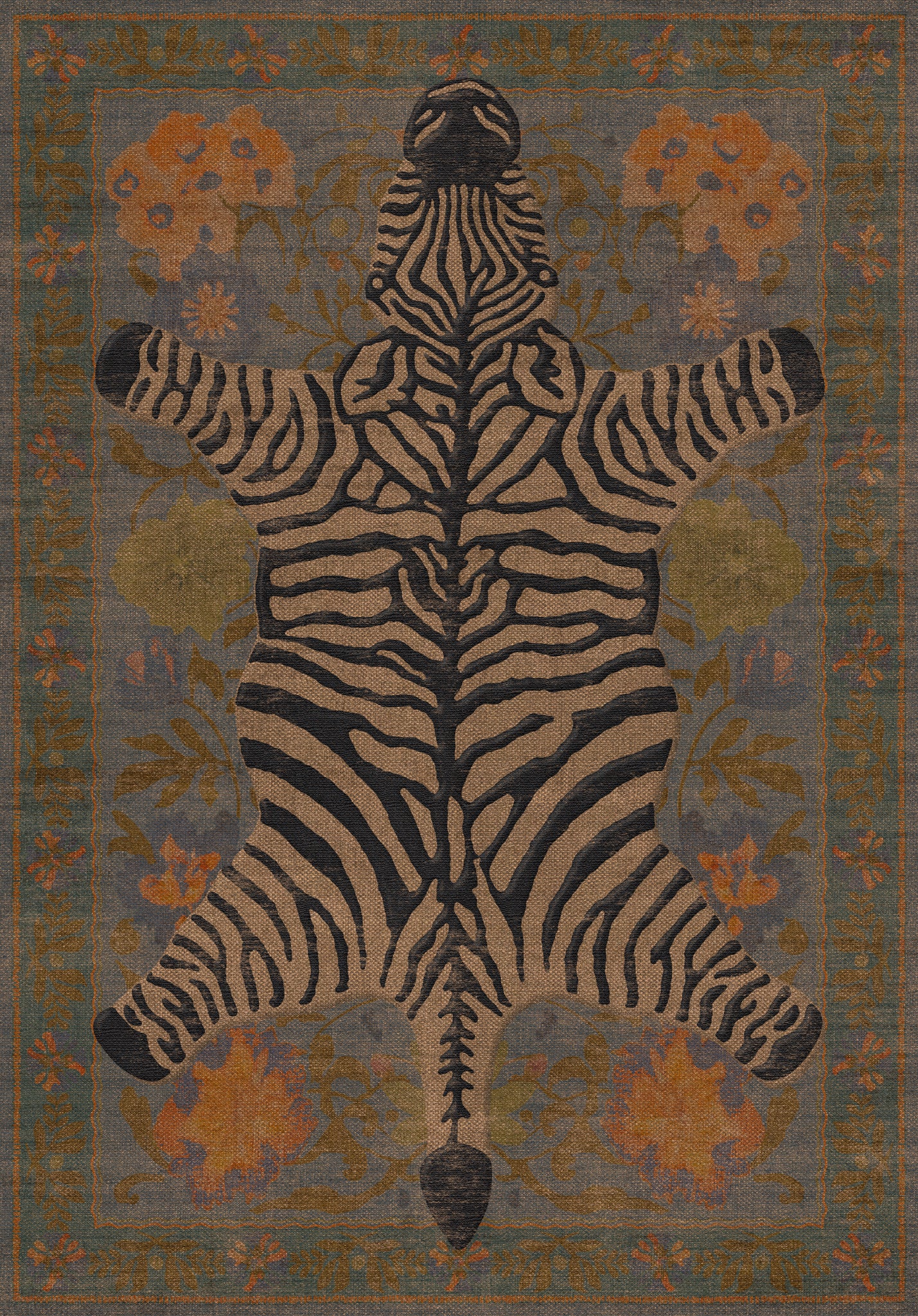 Rudy Zebra Floral Outdoor Rug – Blue – 150x215