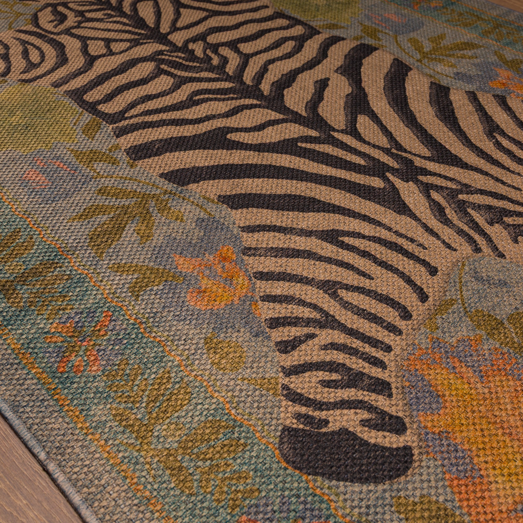 Rudy Zebra Floral Outdoor Rug – Blue