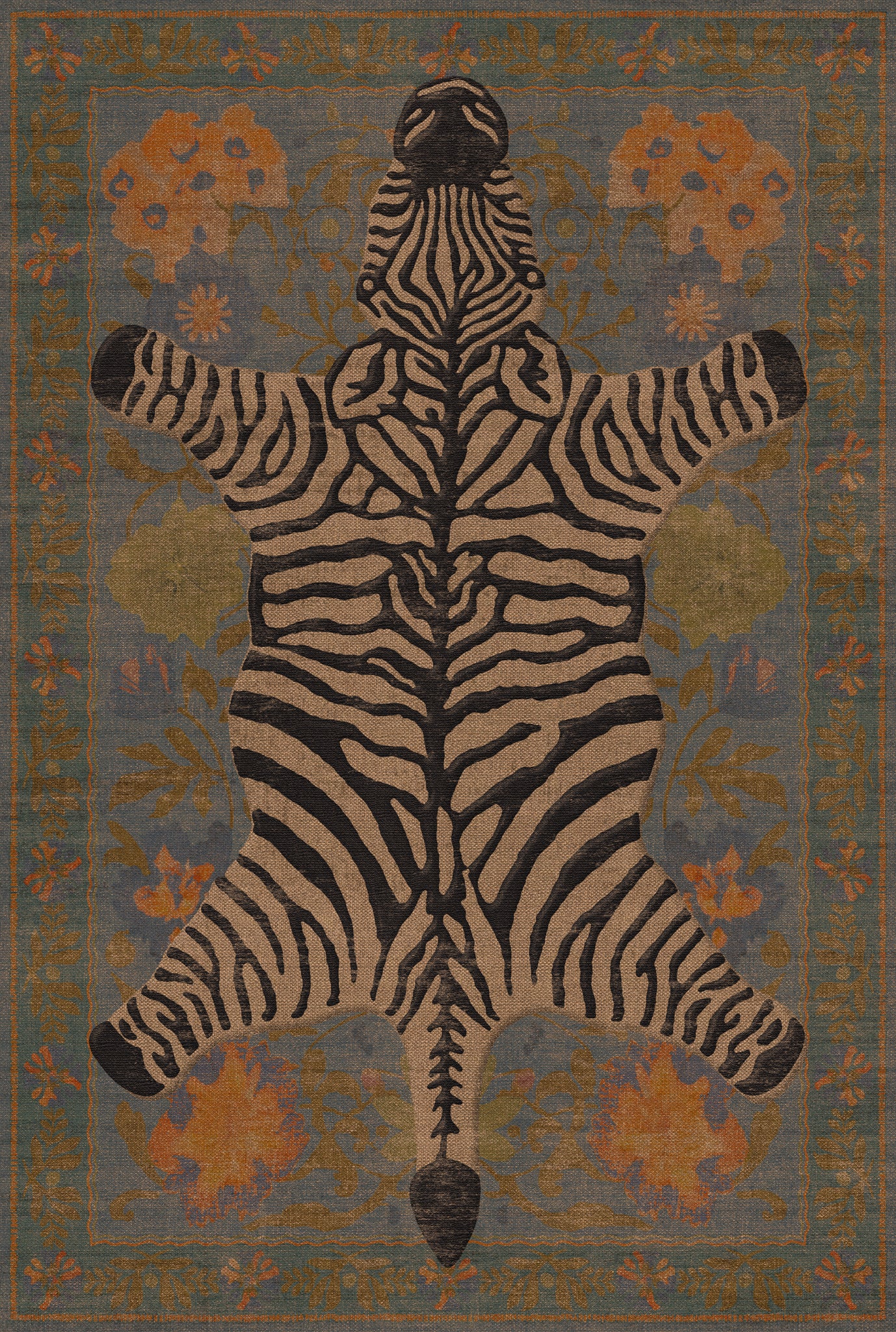 Rudy Zebra Floral Outdoor Rug – Blue – 185x275