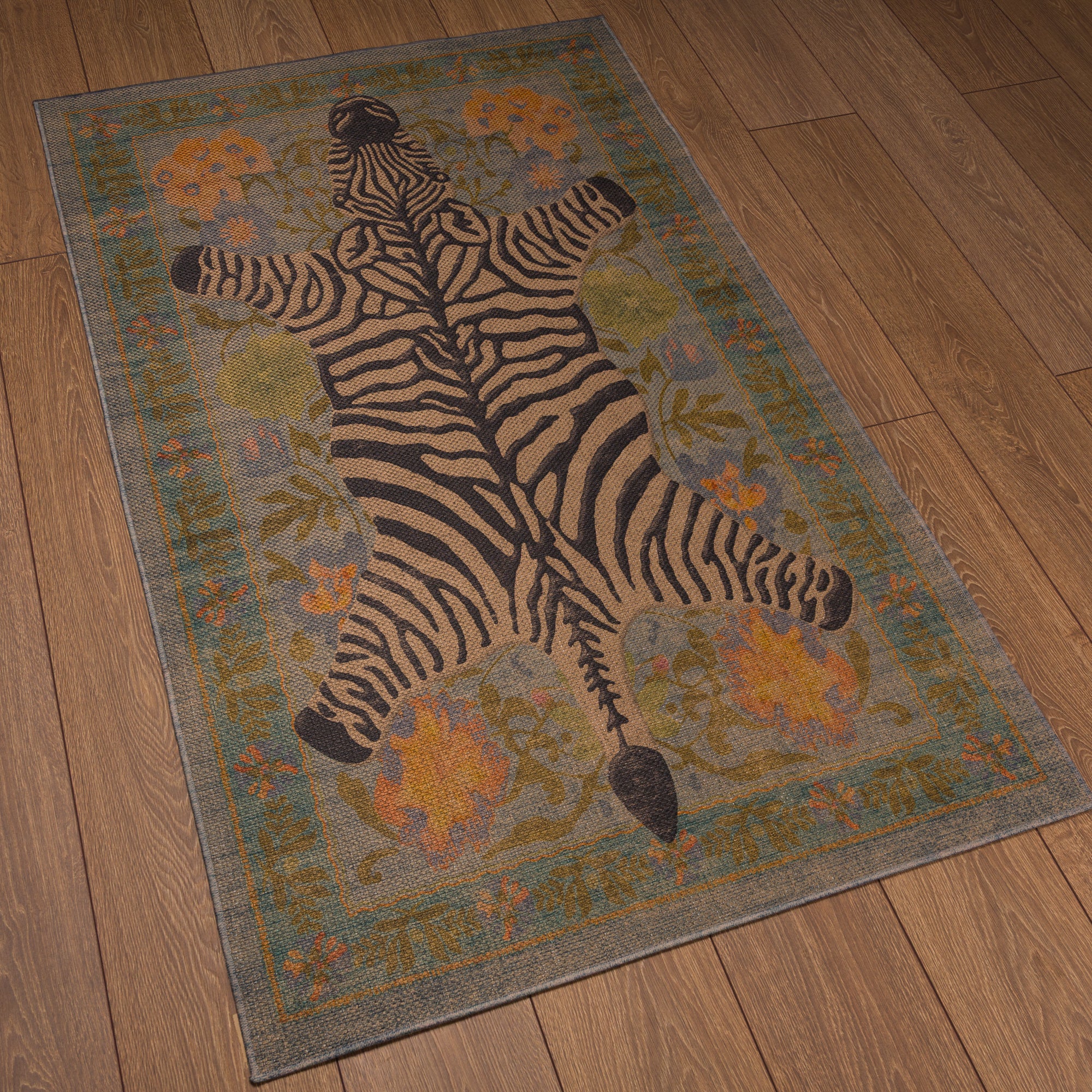 Rudy Zebra Floral Outdoor Rug – Blue