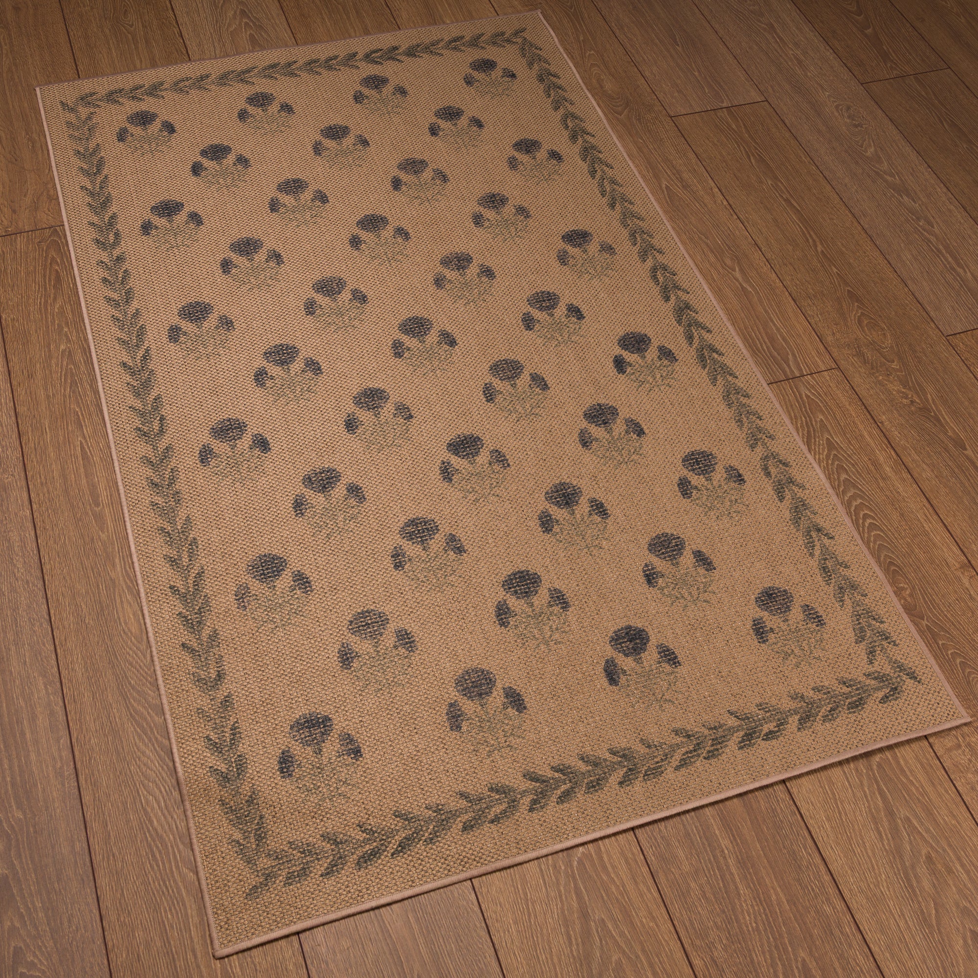 Maia Floral Border Outdoor Rug – Navy