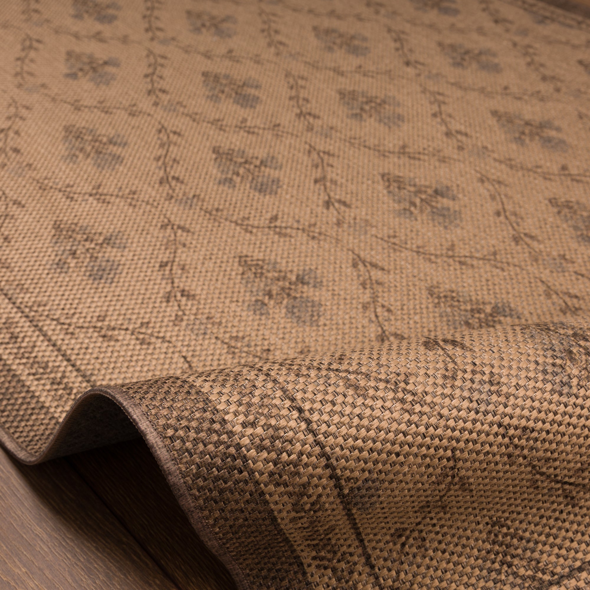 Della Floral Vine Outdoor Rug – Brown-Blue