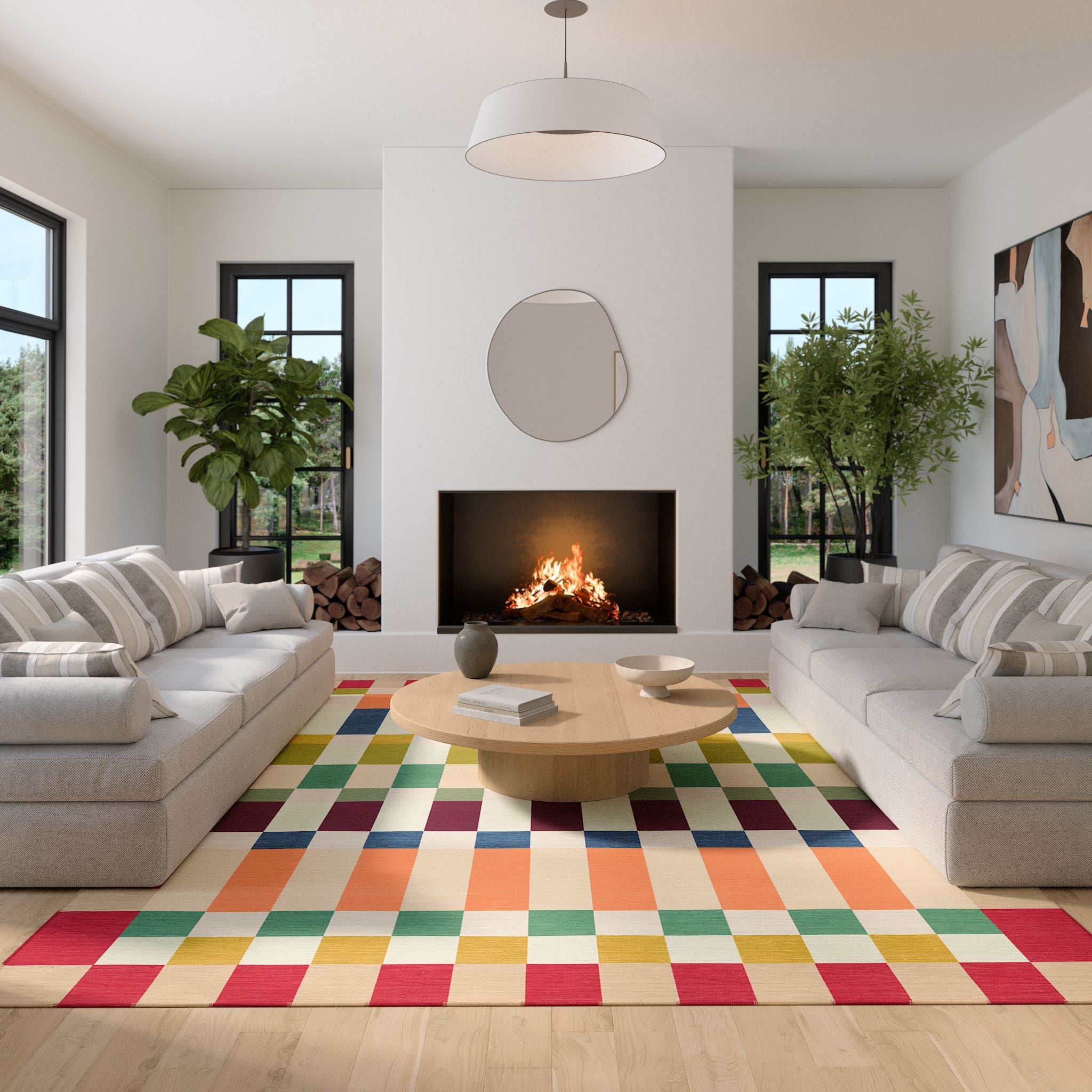 Emery Geometric Checkered Rug